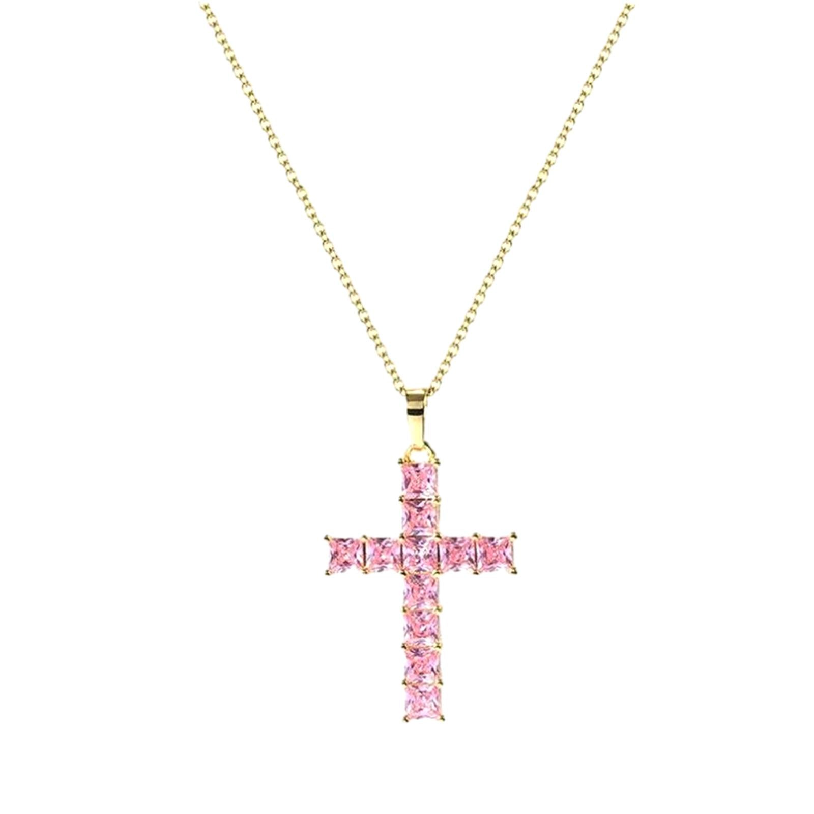 Cross Necklace Cross Pendant Chain Necklace for Birthday Gifts Party Holiday Gold Pink