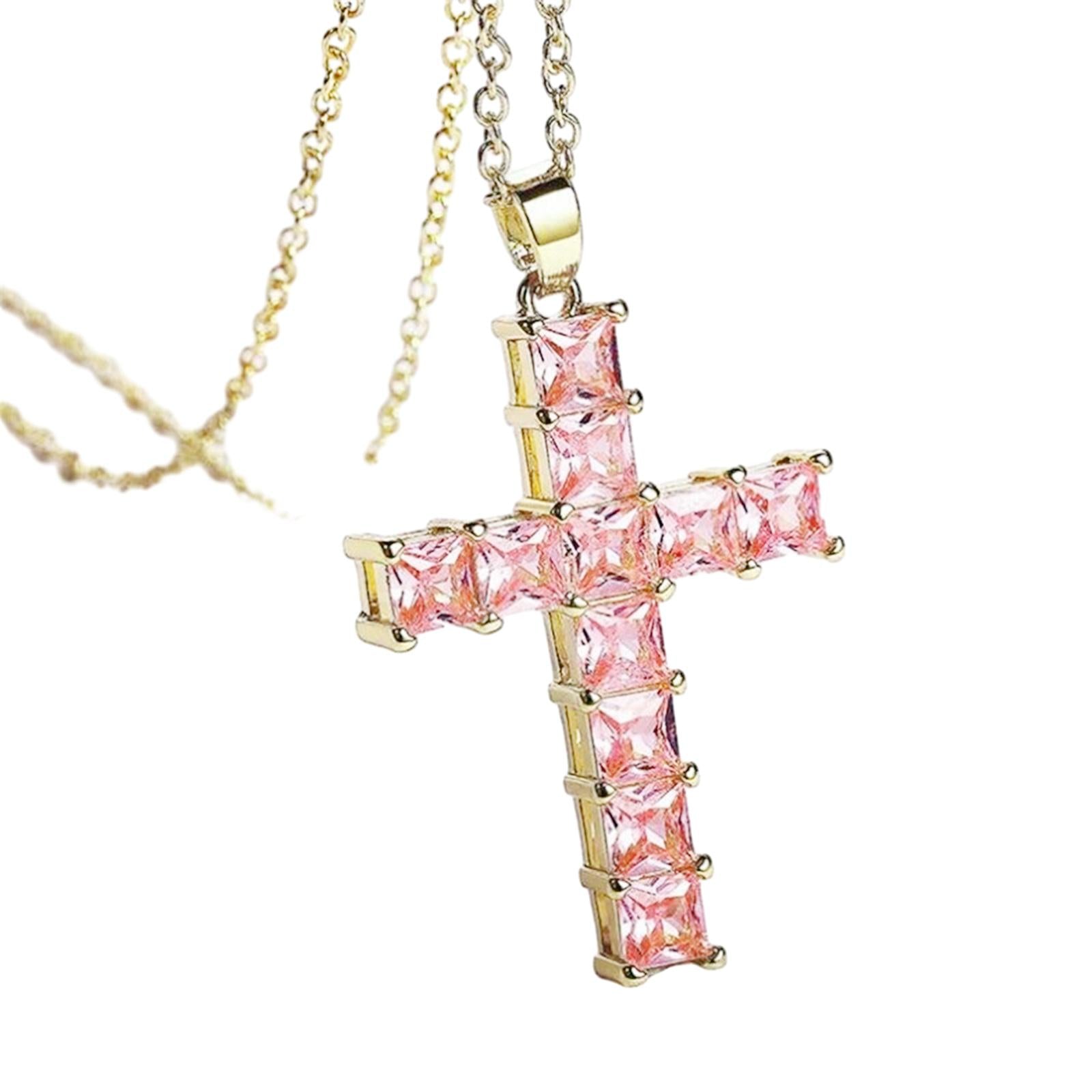 Cross Necklace Cross Pendant Chain Necklace for Birthday Gifts Party Holiday Gold Pink