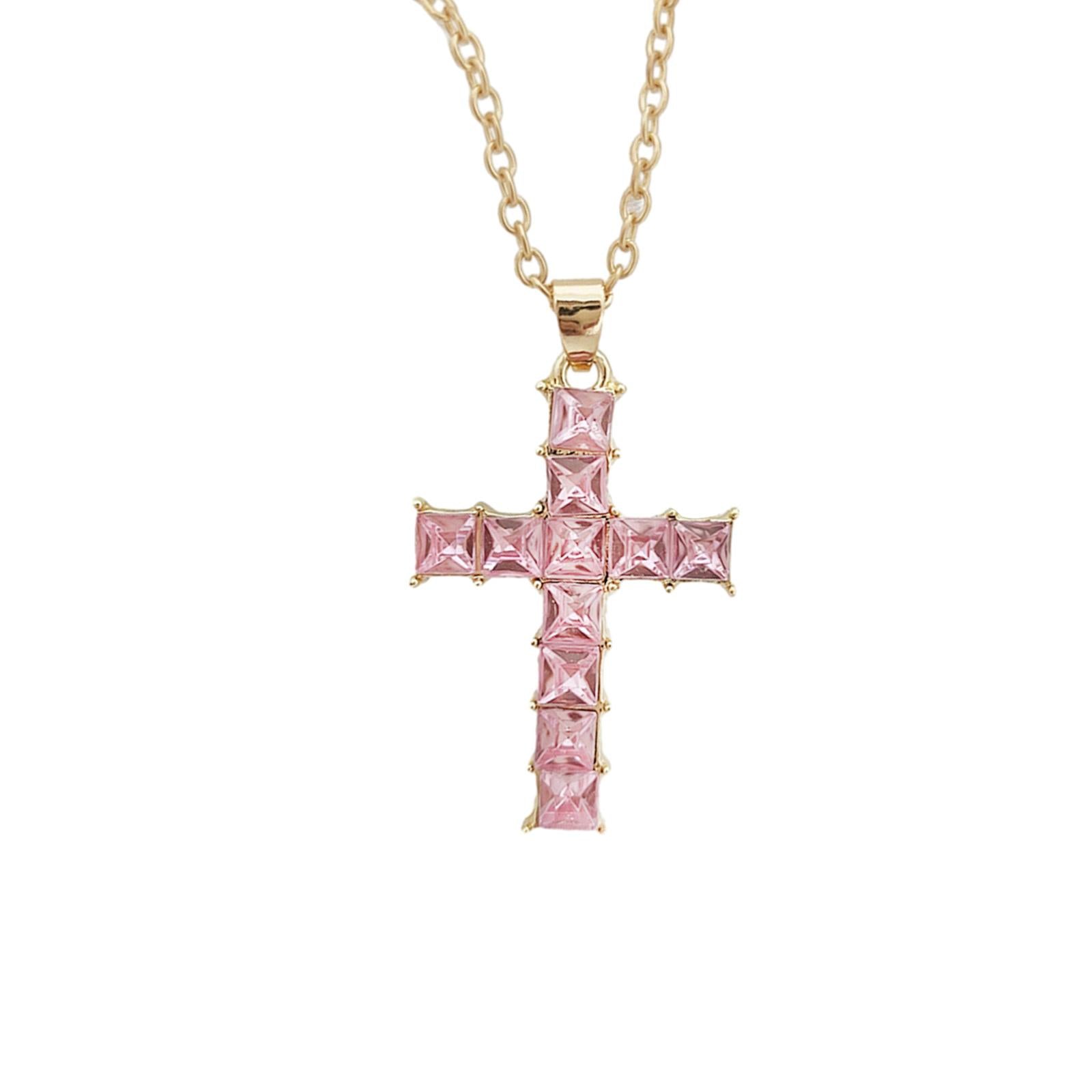 Cross Necklace Cross Pendant Chain Necklace for Birthday Gifts Party Holiday Gold Pink