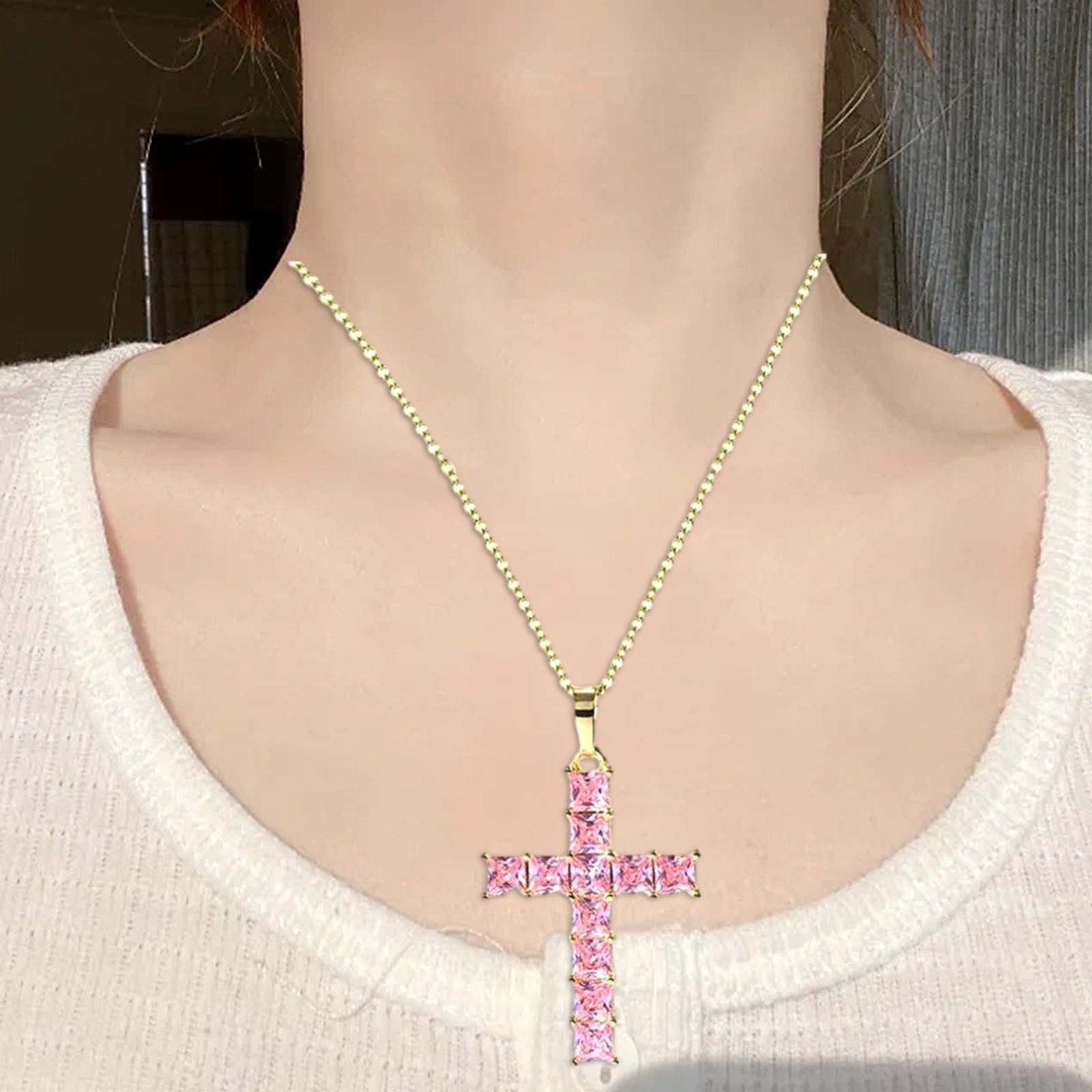 Cross Necklace Cross Pendant Chain Necklace for Birthday Gifts Party Holiday Gold Pink