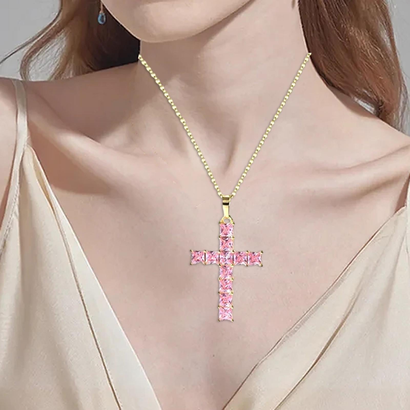 Cross Necklace Cross Pendant Chain Necklace for Birthday Gifts Party Holiday Gold Pink
