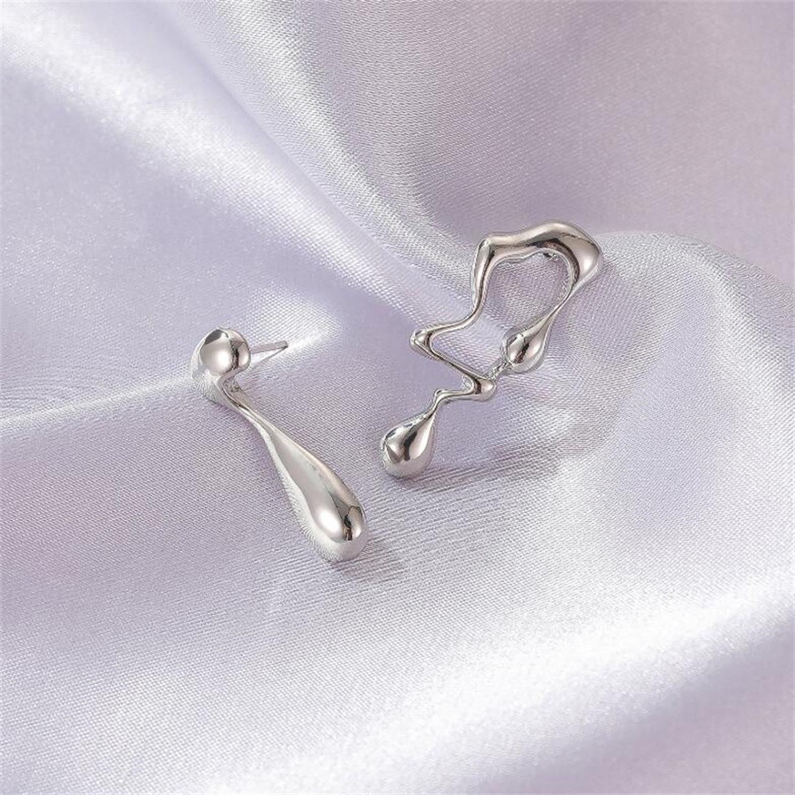 Asymmetrical Water Drop Earrings Lightweight for Ceremony Thanksgiving Beach Silver