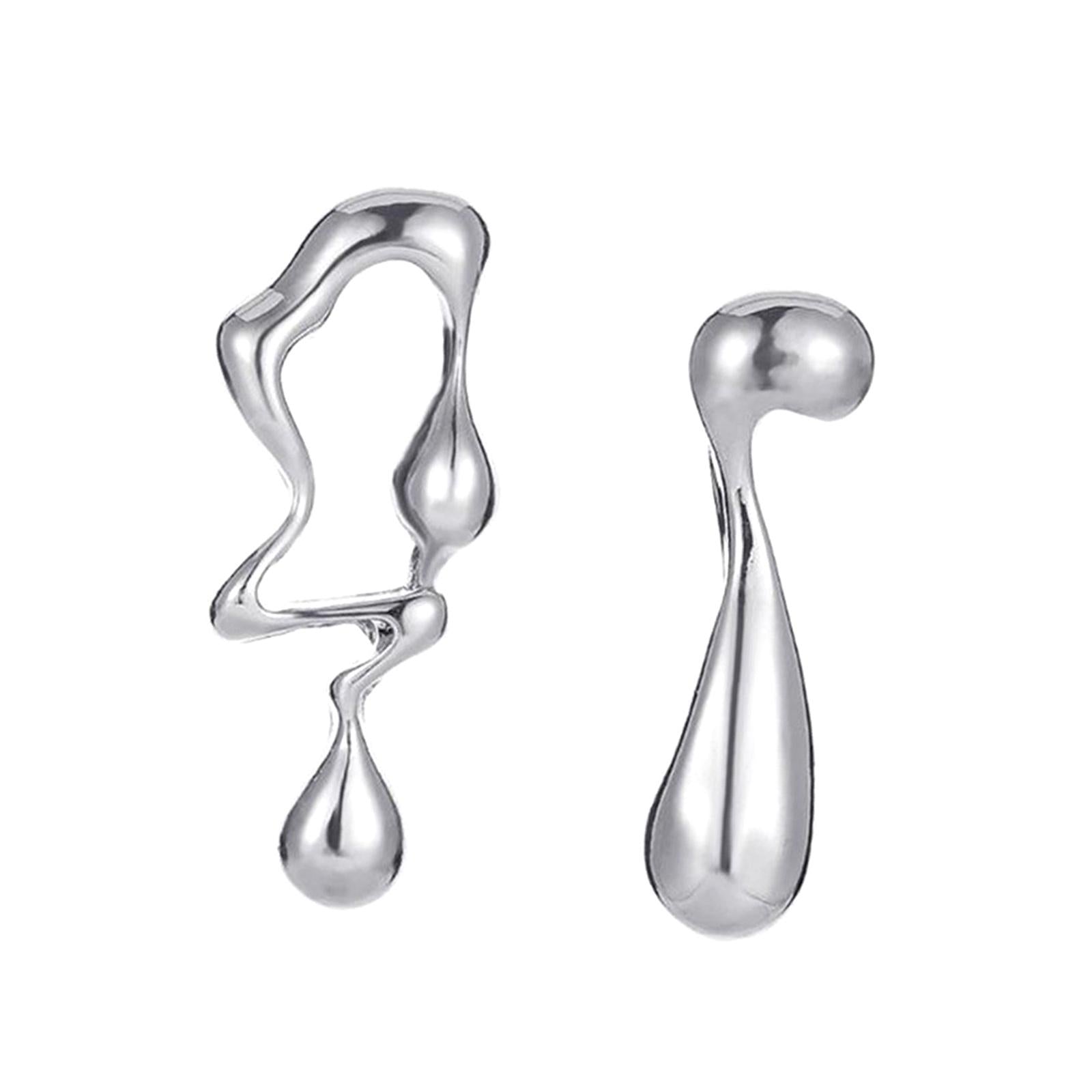 Asymmetrical Water Drop Earrings Lightweight for Ceremony Thanksgiving Beach Silver