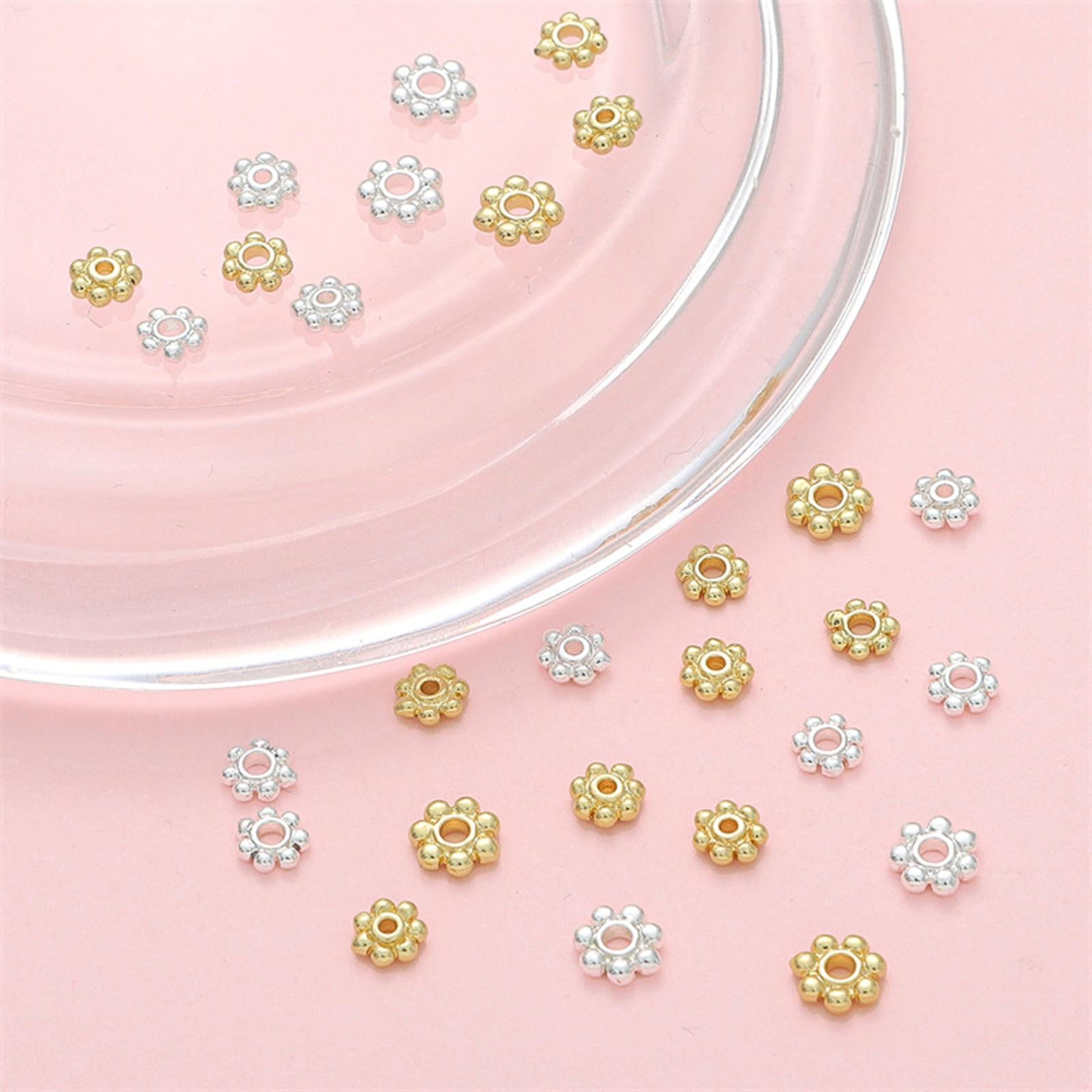 200Pcs Daisy Spacer Beads DIY 4mm for Jewelry Making Findings Rings Headband Silver