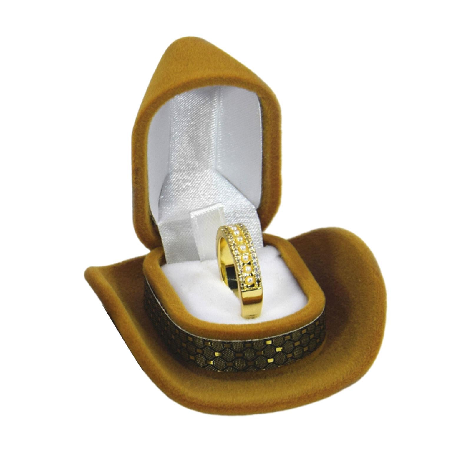 Cowboy Hat Ring Box Velvet for Anniversay Graduation Ceremony Valentines Day