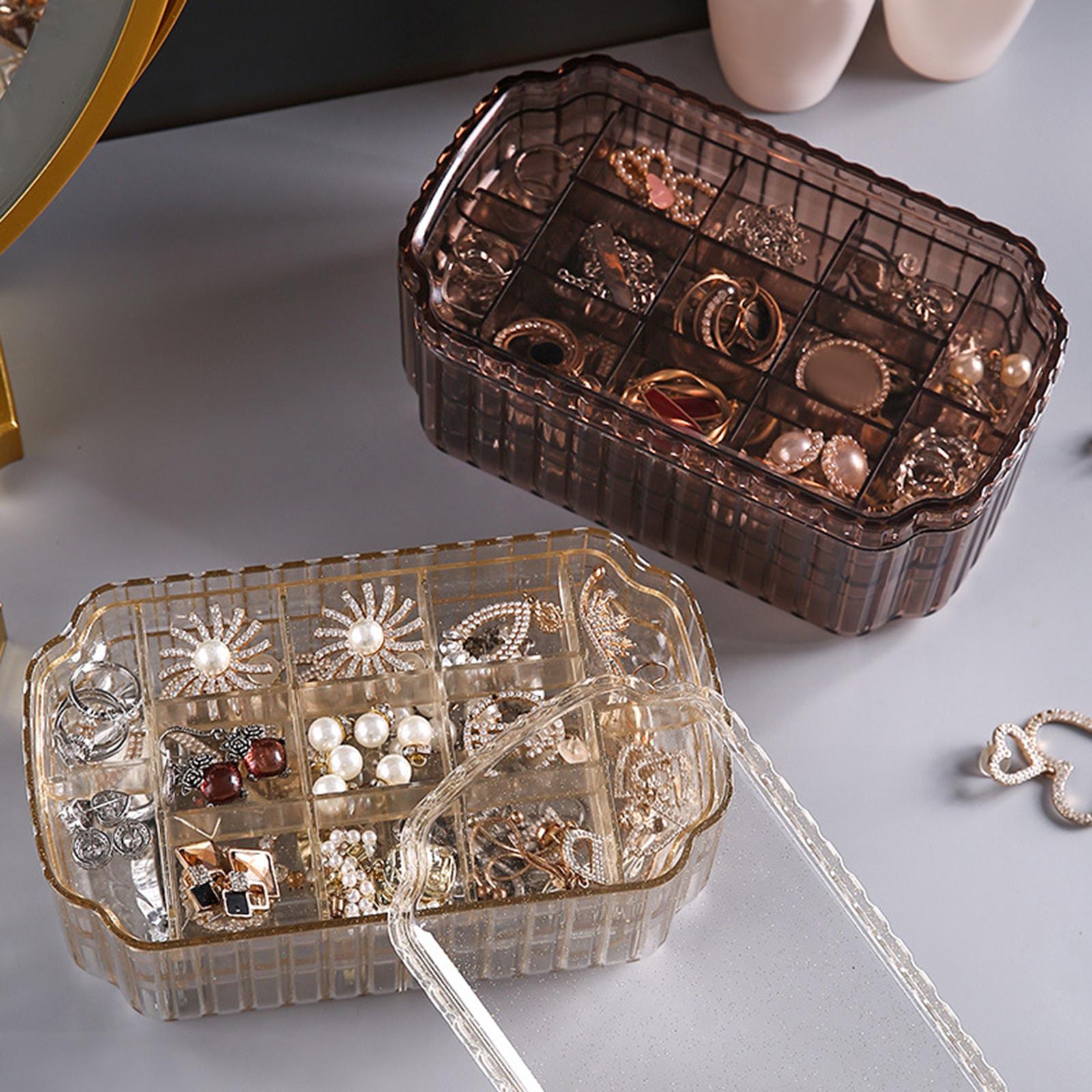 Jewelry Storage Box Earring Tray 3 Layer Jewelry Organizer Stylish for Women Clear Golden