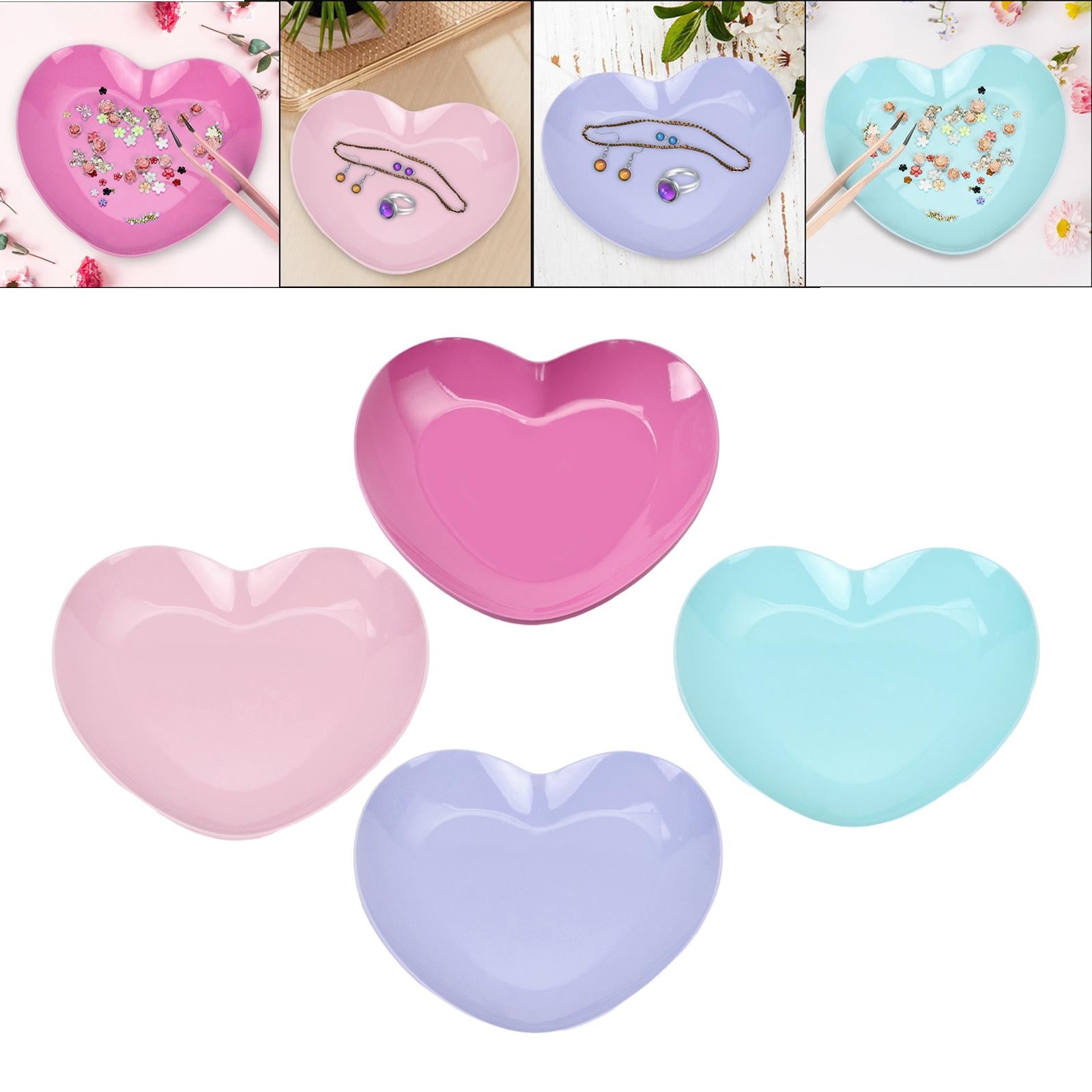 Jewelry Storage Tray Rings Earrings Organizer Metal Bedroom Heart Shape Tray Dark Pink