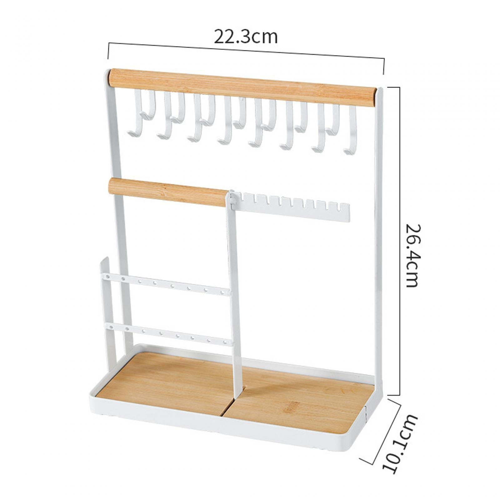 Necklace Jewelry Rack Holder with Wooden Tray and Hook Wood Jewellery Holder
