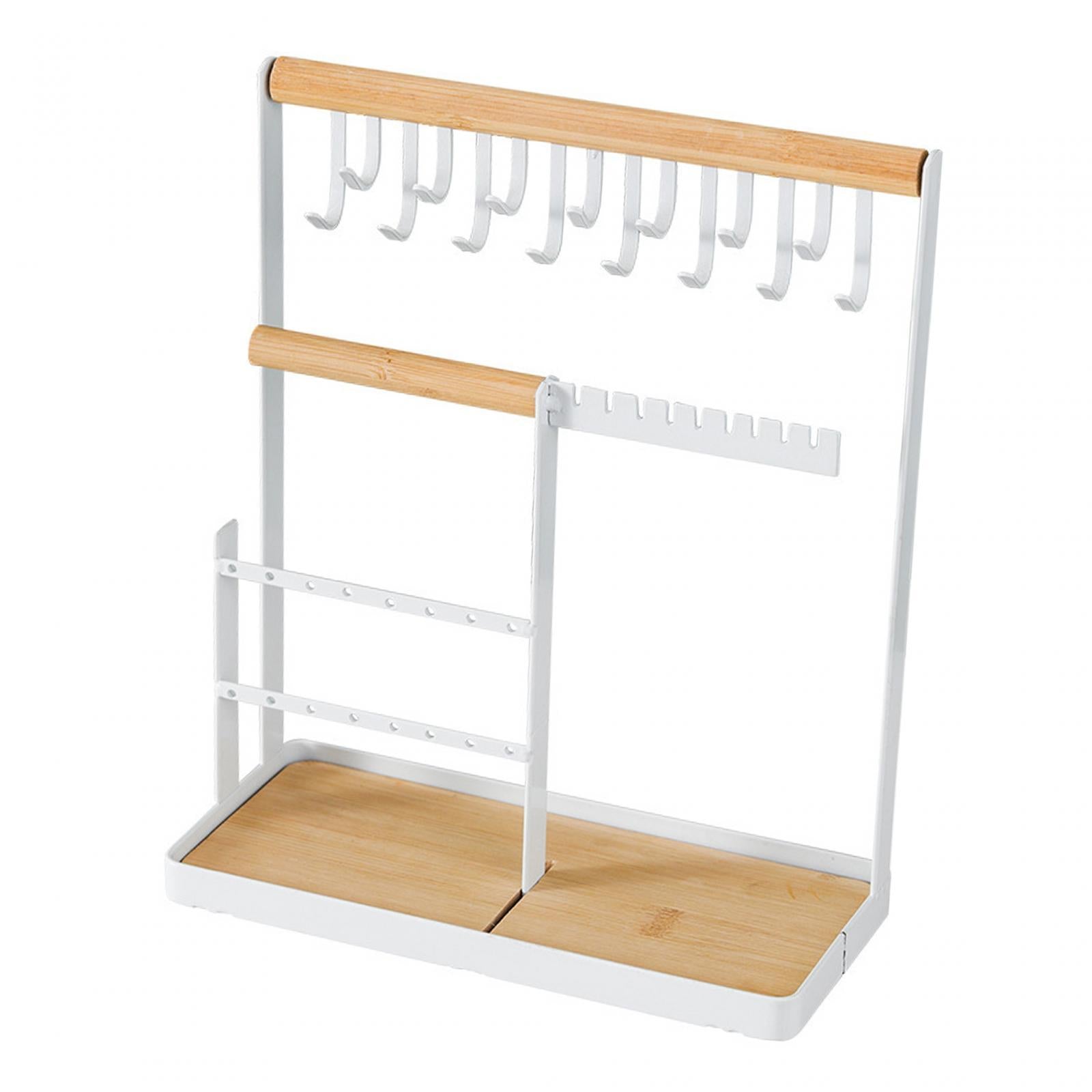 Necklace Jewelry Rack Holder with Wooden Tray and Hook Wood Jewellery Holder