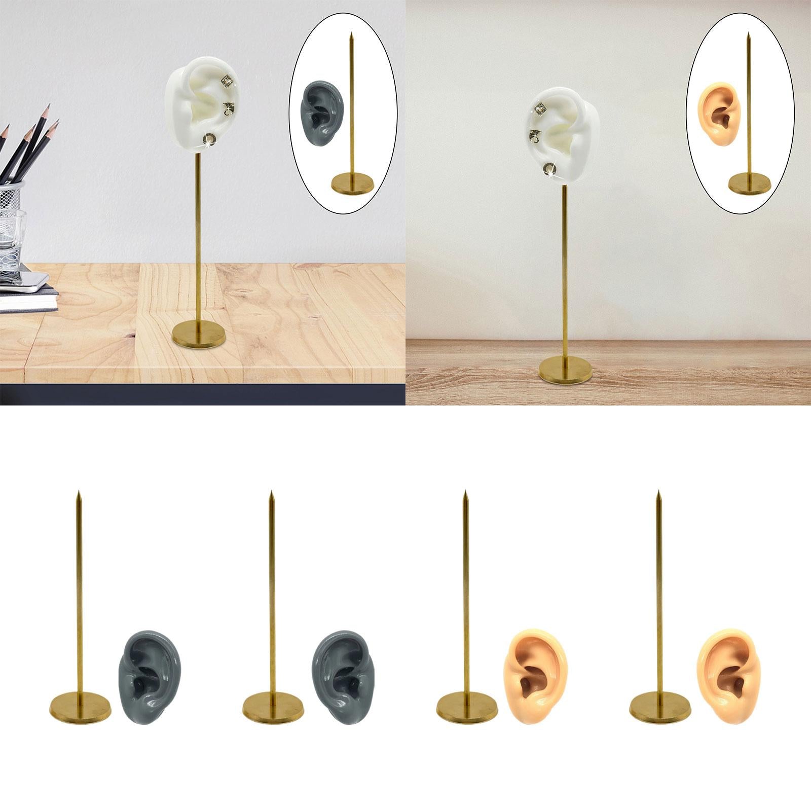 Earring Display Stand Ear Shaped Stud Holder Round Base Party Tabletop Decor Grey Left