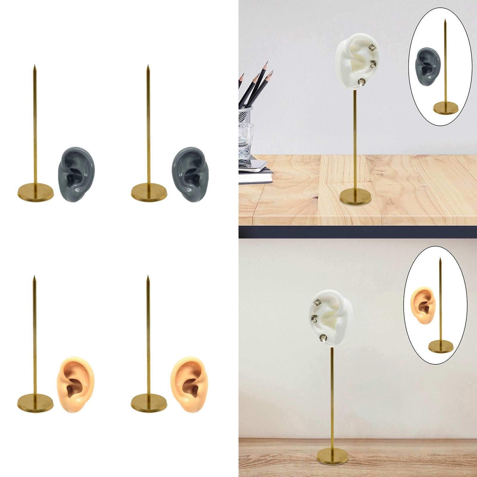 Earring Display Stand Ear Shaped Stud Holder Round Base Party Tabletop Decor Grey Left