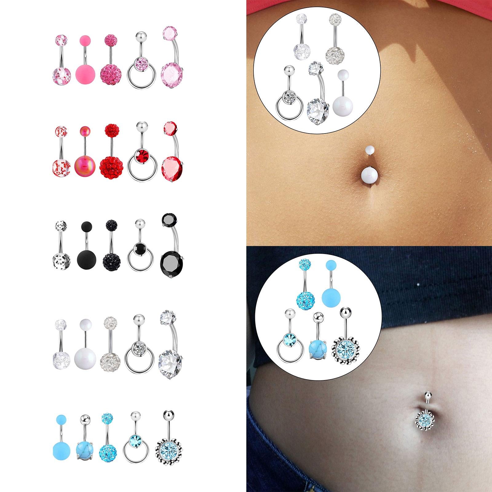 5x Belly Button Rings for Women 1.6mm Stainless Steel Belly Piercing Jewelry Pink