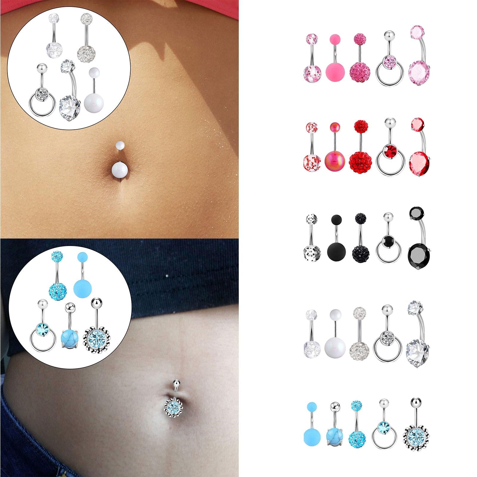 5x Belly Button Rings for Women 1.6mm Stainless Steel Belly Piercing Jewelry Pink
