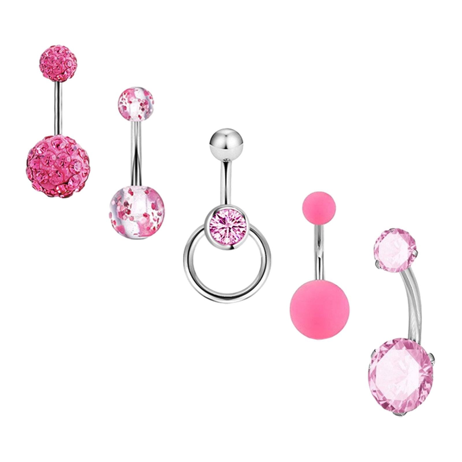 5x Belly Button Rings for Women 1.6mm Stainless Steel Belly Piercing Jewelry Pink