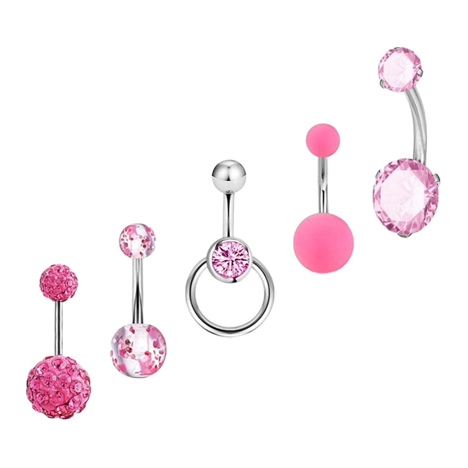 5x Belly Button Rings for Women 1.6mm Stainless Steel Belly Piercing Jewelry Pink