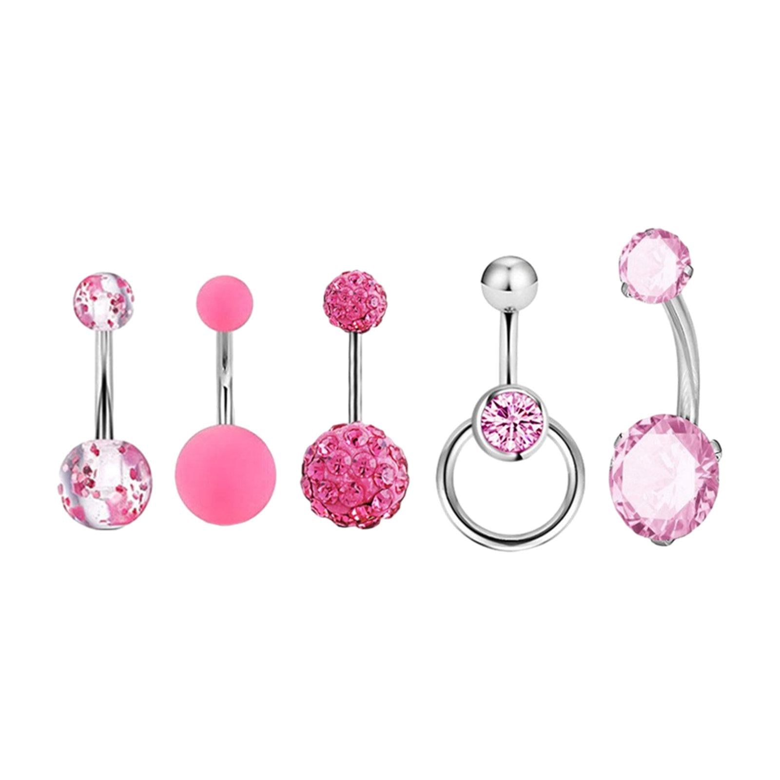 5x Belly Button Rings for Women 1.6mm Stainless Steel Belly Piercing Jewelry Pink