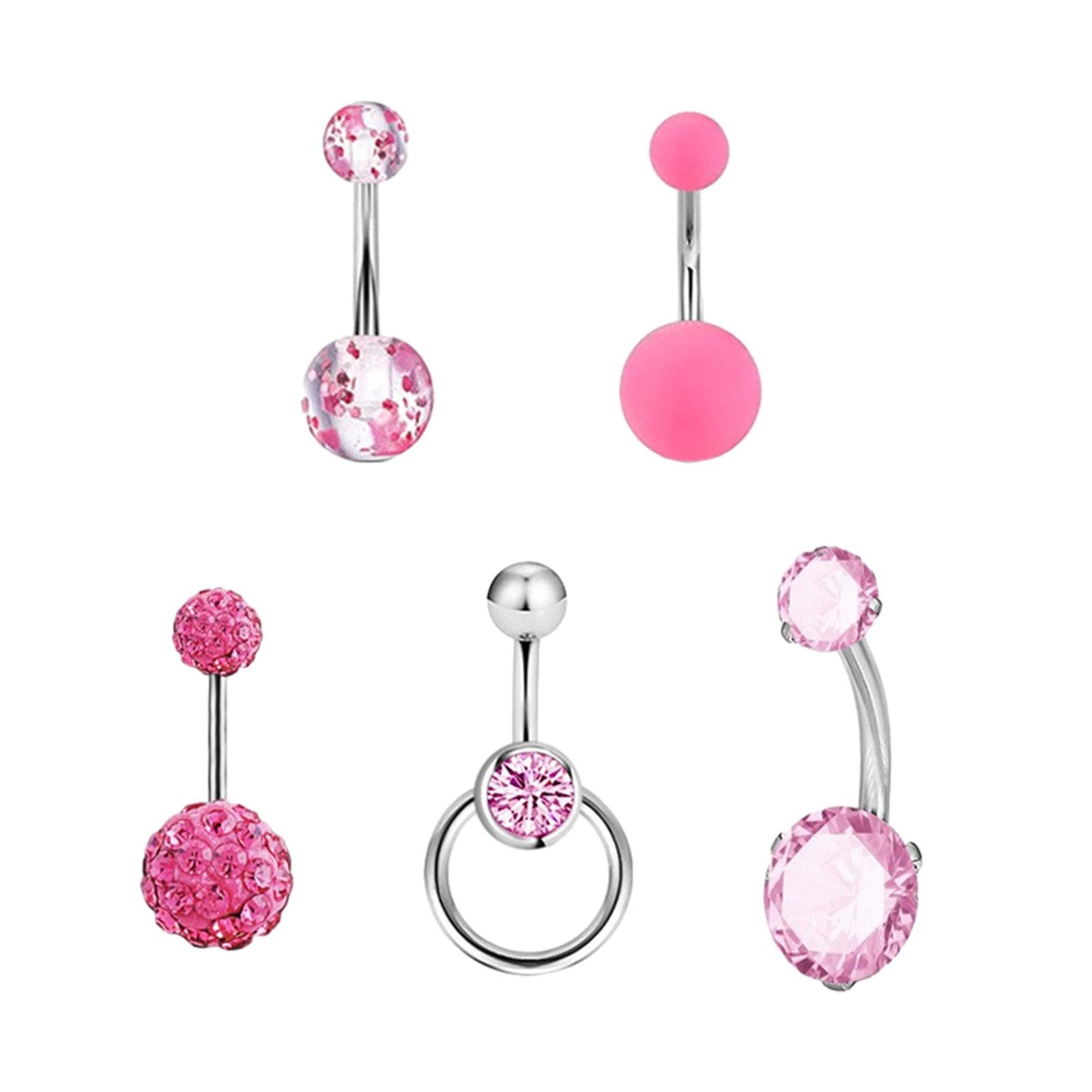 5x Belly Button Rings for Women 1.6mm Stainless Steel Belly Piercing Jewelry Pink