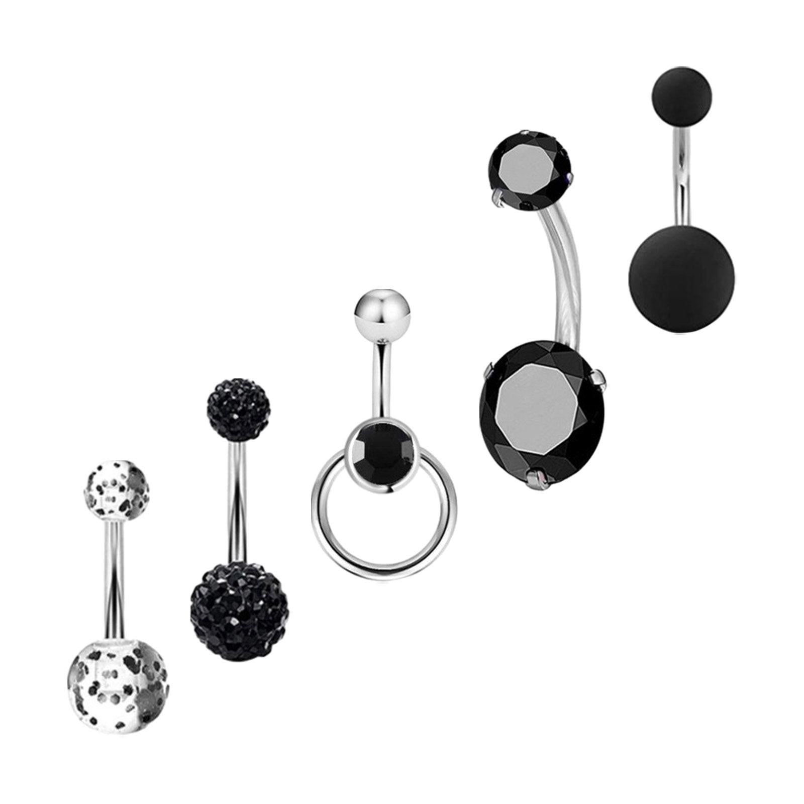 5x Belly Button Rings for Women 1.6mm Stainless Steel Belly Piercing Jewelry Black