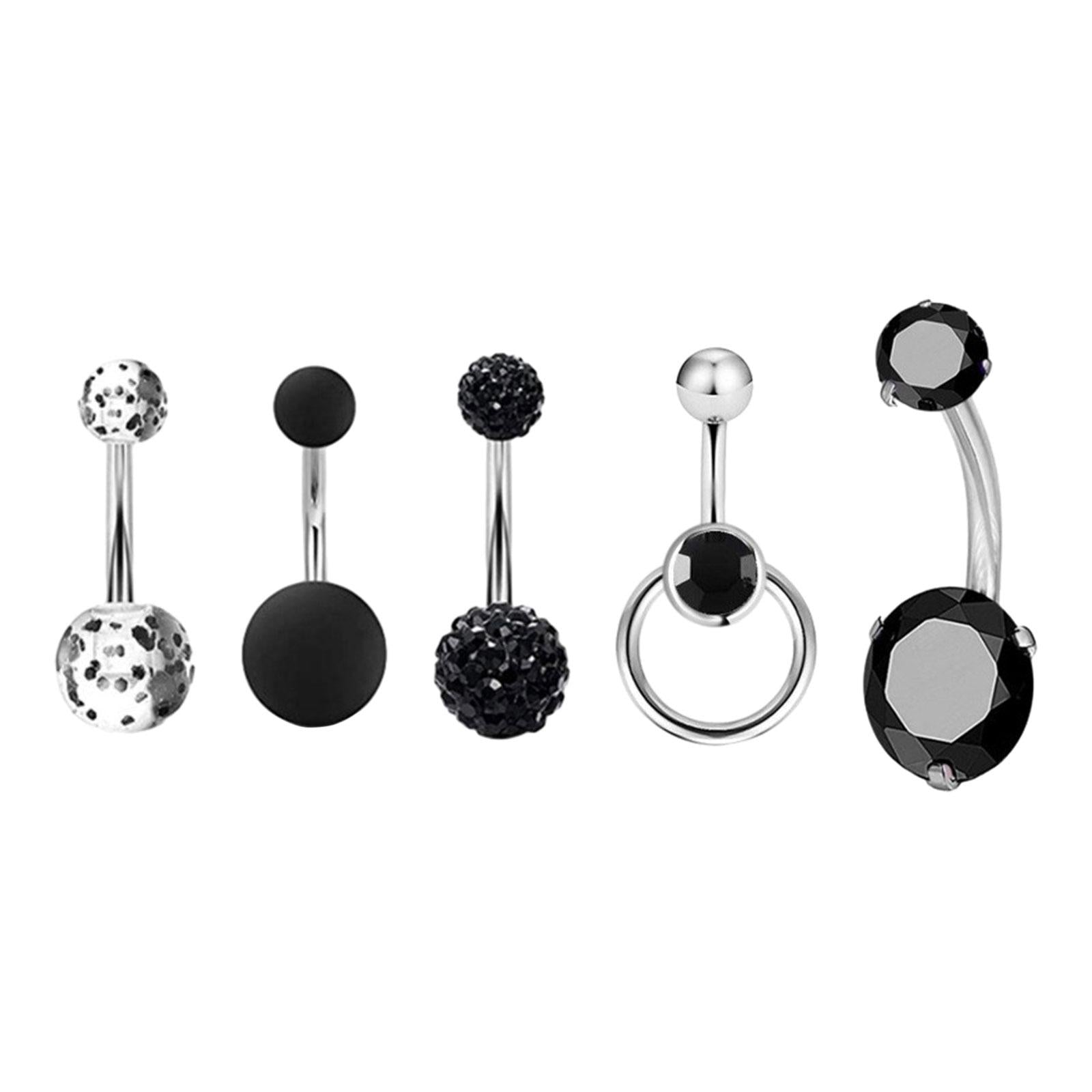 5x Belly Button Rings for Women 1.6mm Stainless Steel Belly Piercing Jewelry Black