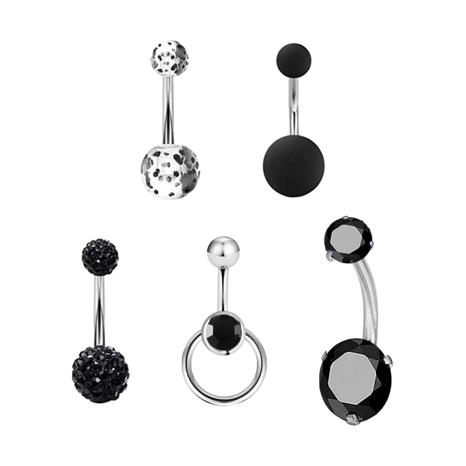 5x Belly Button Rings for Women 1.6mm Stainless Steel Belly Piercing Jewelry Black