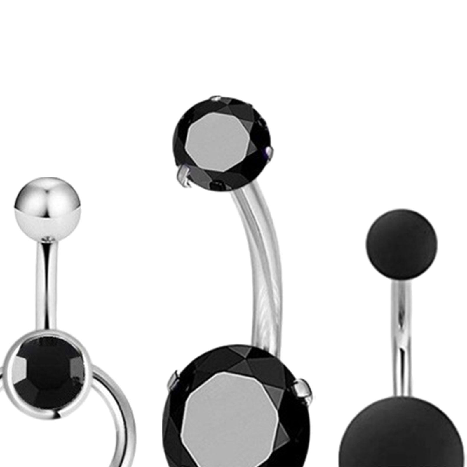 5x Belly Button Rings for Women 1.6mm Stainless Steel Belly Piercing Jewelry Black