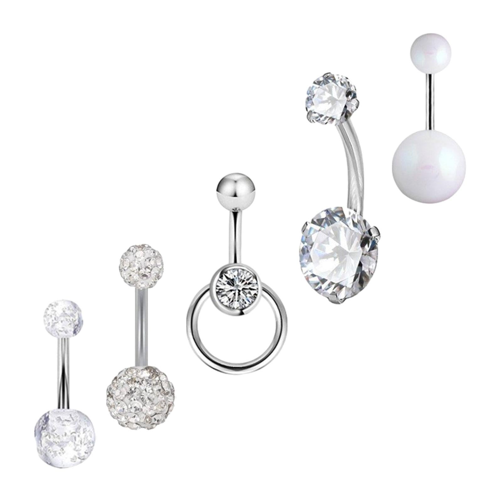 5x Belly Button Rings for Women 1.6mm Stainless Steel Belly Piercing Jewelry White