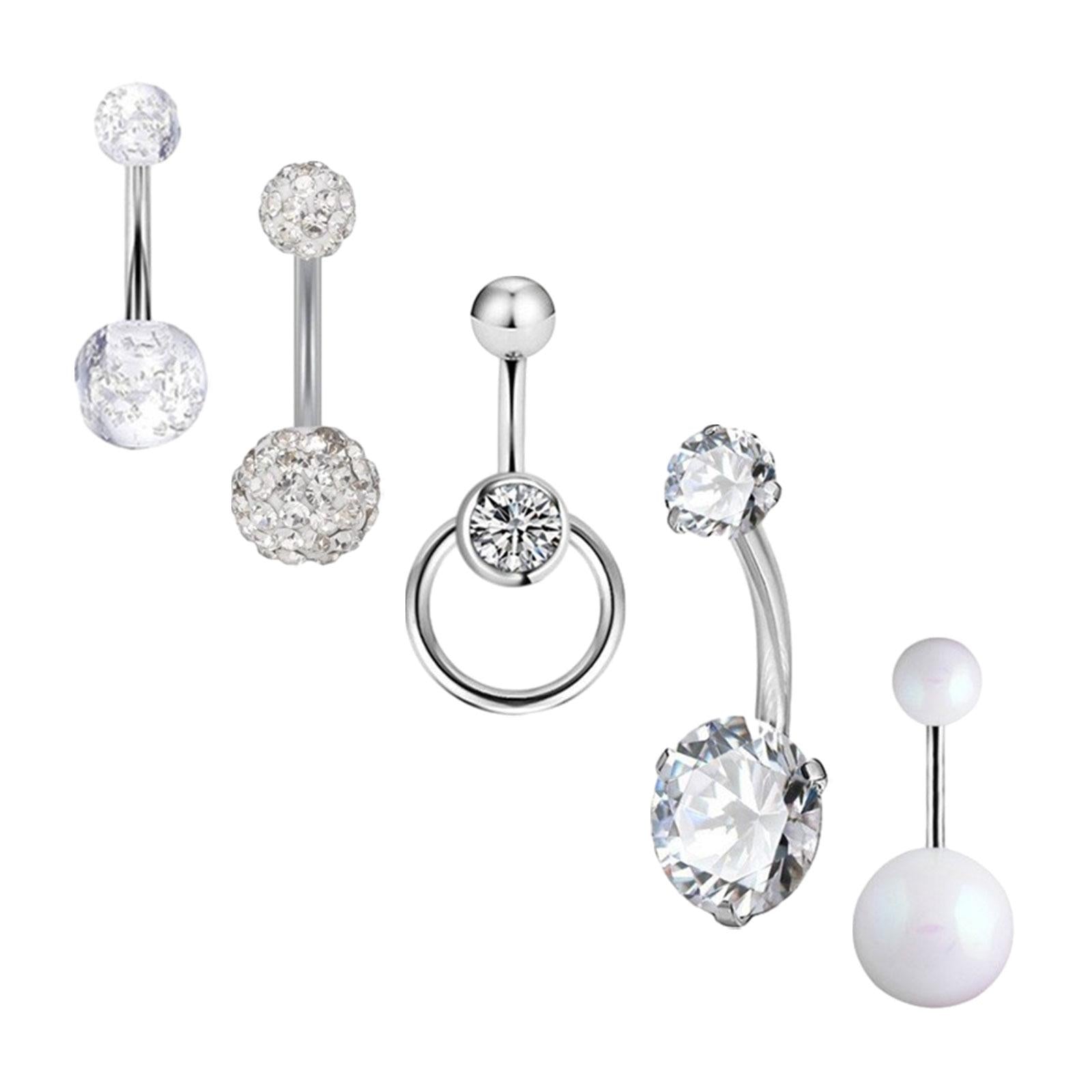 5x Belly Button Rings for Women 1.6mm Stainless Steel Belly Piercing Jewelry White