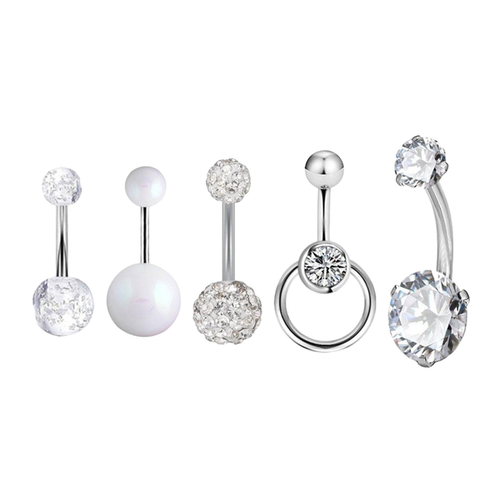 5x Belly Button Rings for Women 1.6mm Stainless Steel Belly Piercing Jewelry White