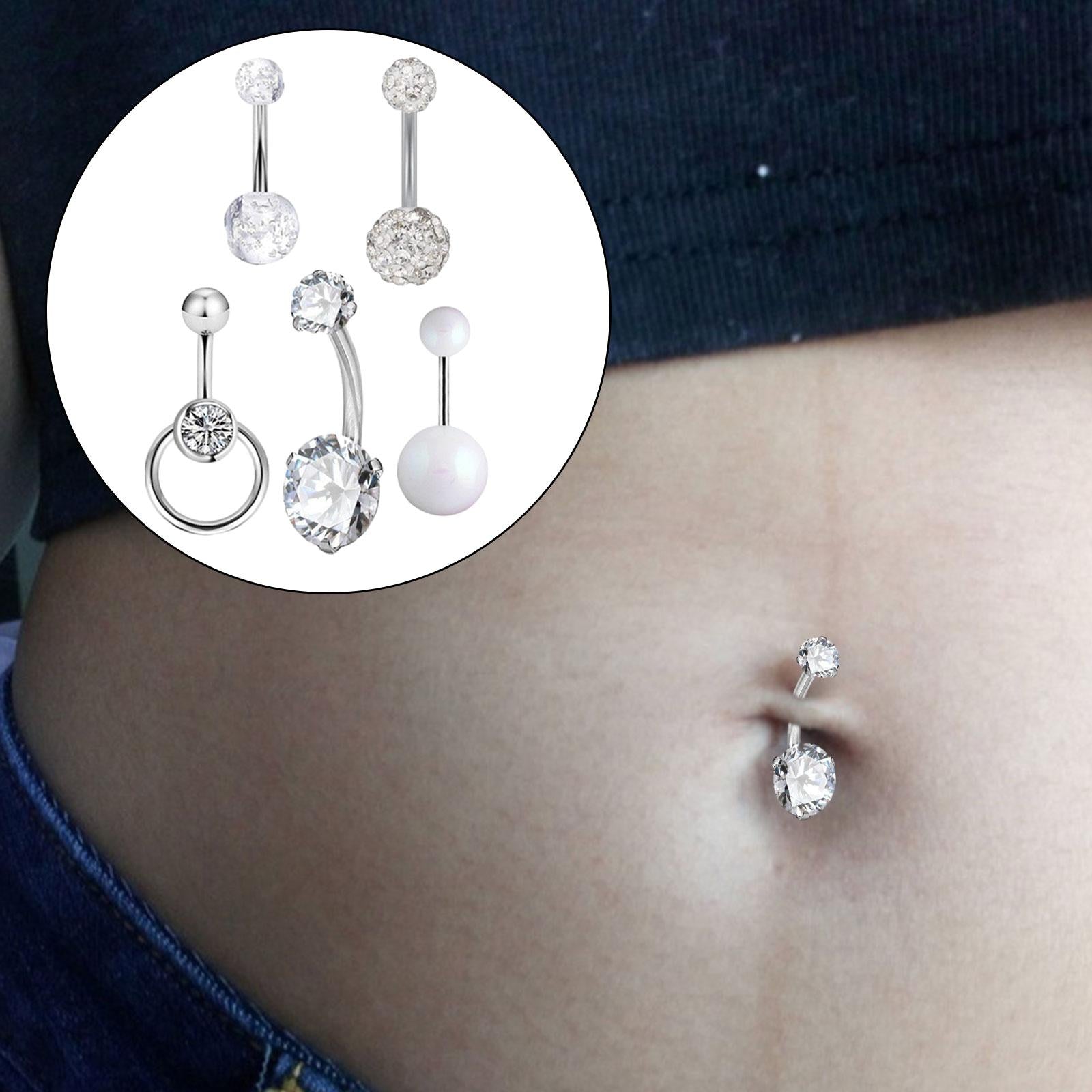 5x Belly Button Rings for Women 1.6mm Stainless Steel Belly Piercing Jewelry White