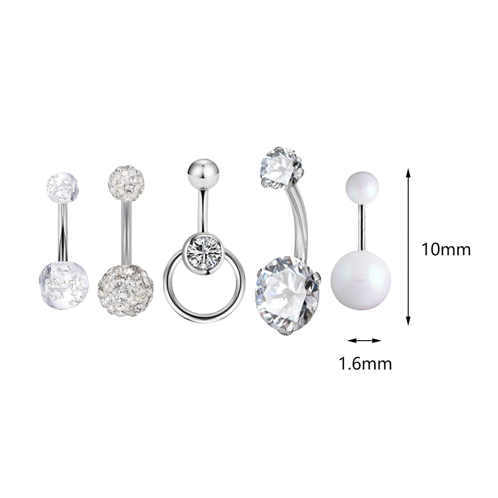 5x Belly Button Rings for Women 1.6mm Stainless Steel Belly Piercing Jewelry White