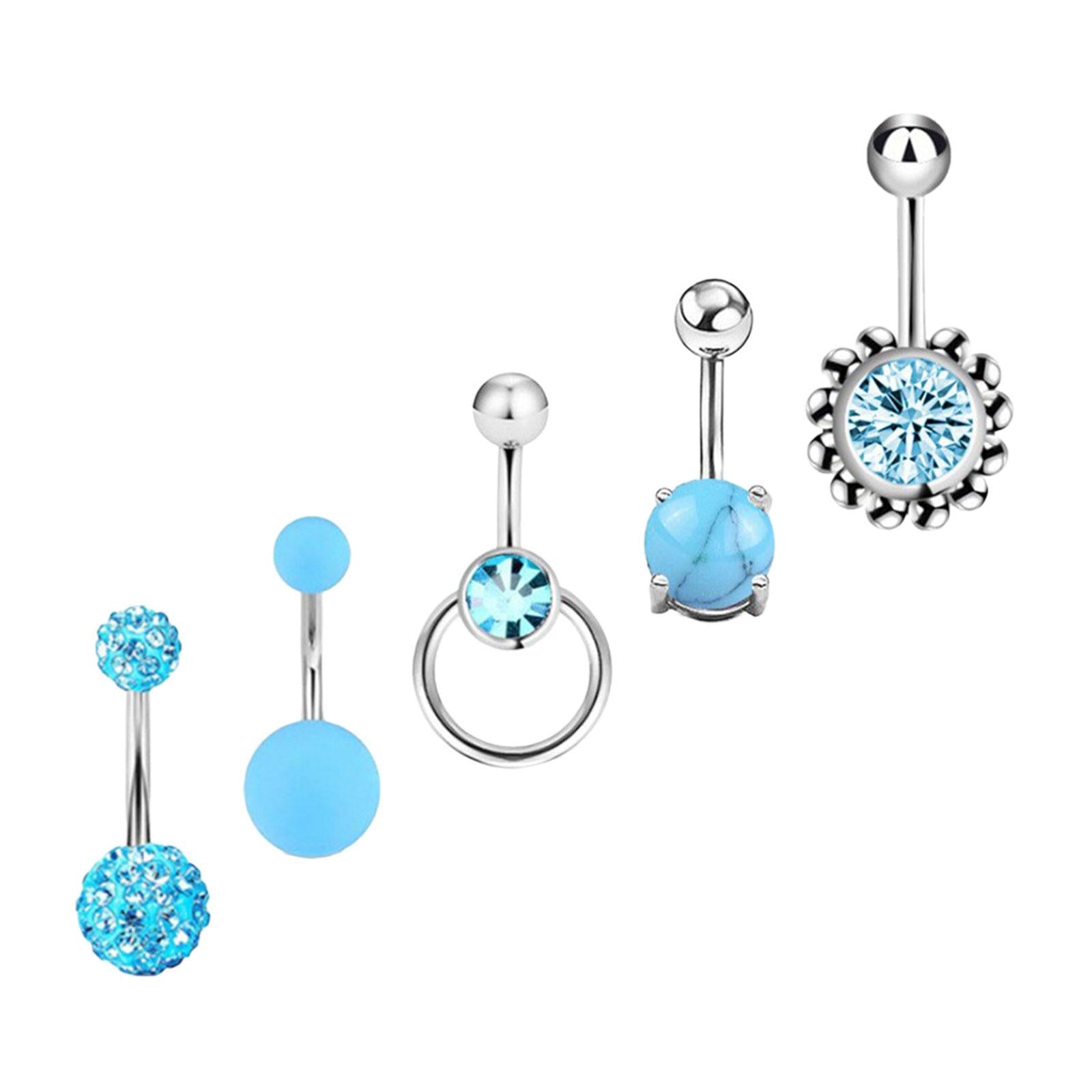 5x Belly Button Rings for Women 1.6mm Stainless Steel Belly Piercing Jewelry Blue
