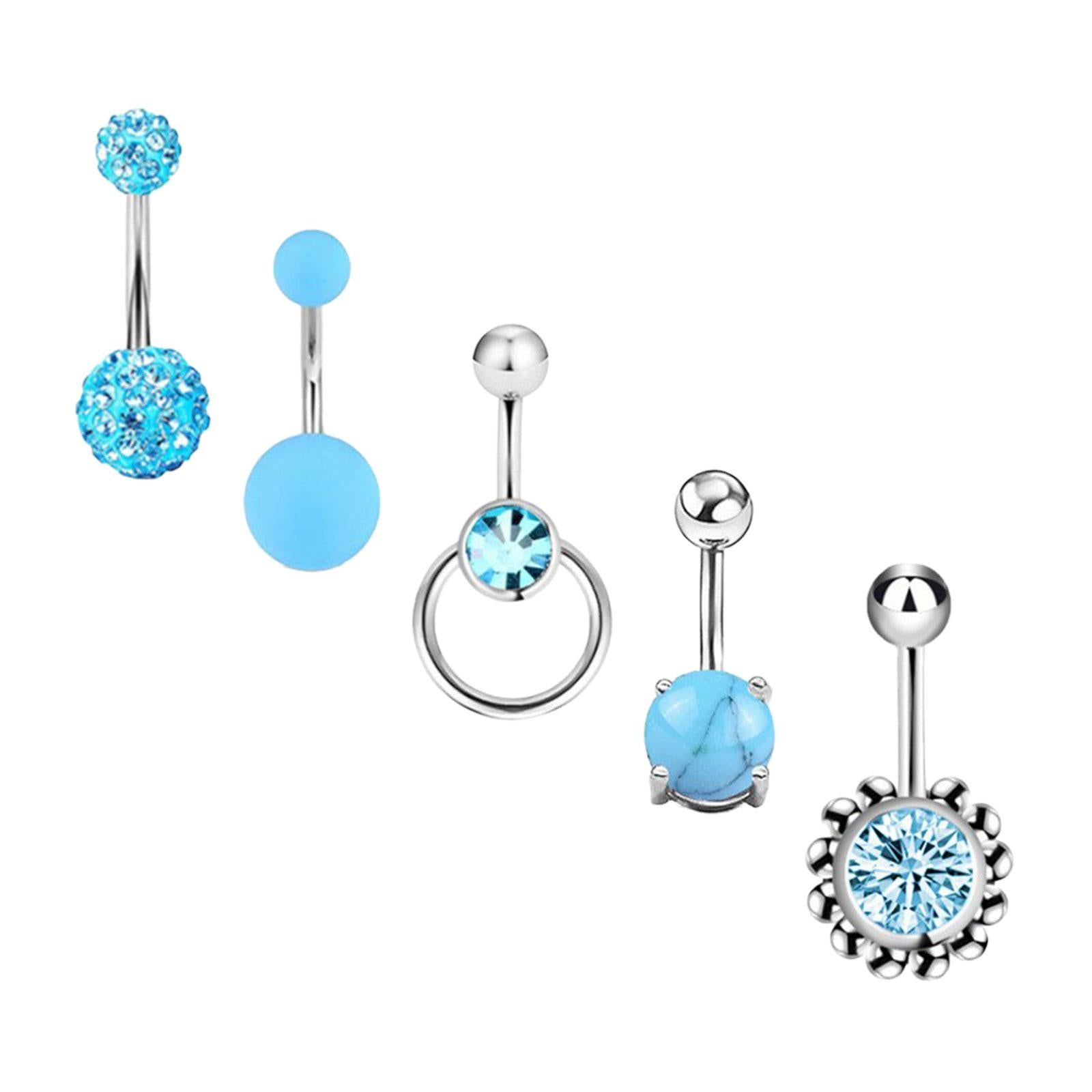 5x Belly Button Rings for Women 1.6mm Stainless Steel Belly Piercing Jewelry Blue