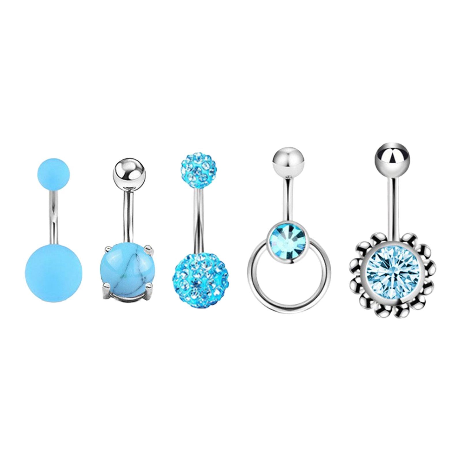 5x Belly Button Rings for Women 1.6mm Stainless Steel Belly Piercing Jewelry Blue