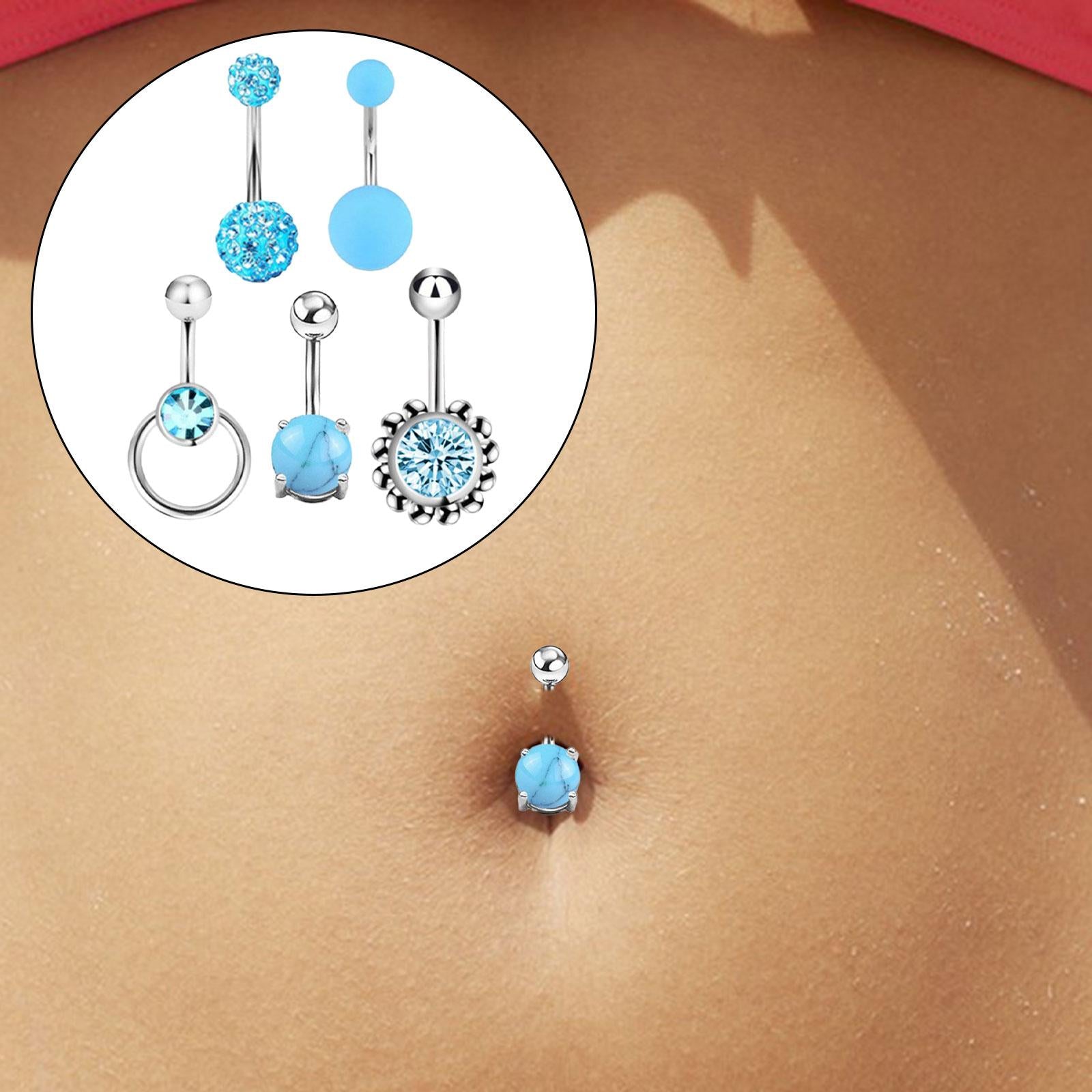 5x Belly Button Rings for Women 1.6mm Stainless Steel Belly Piercing Jewelry Blue