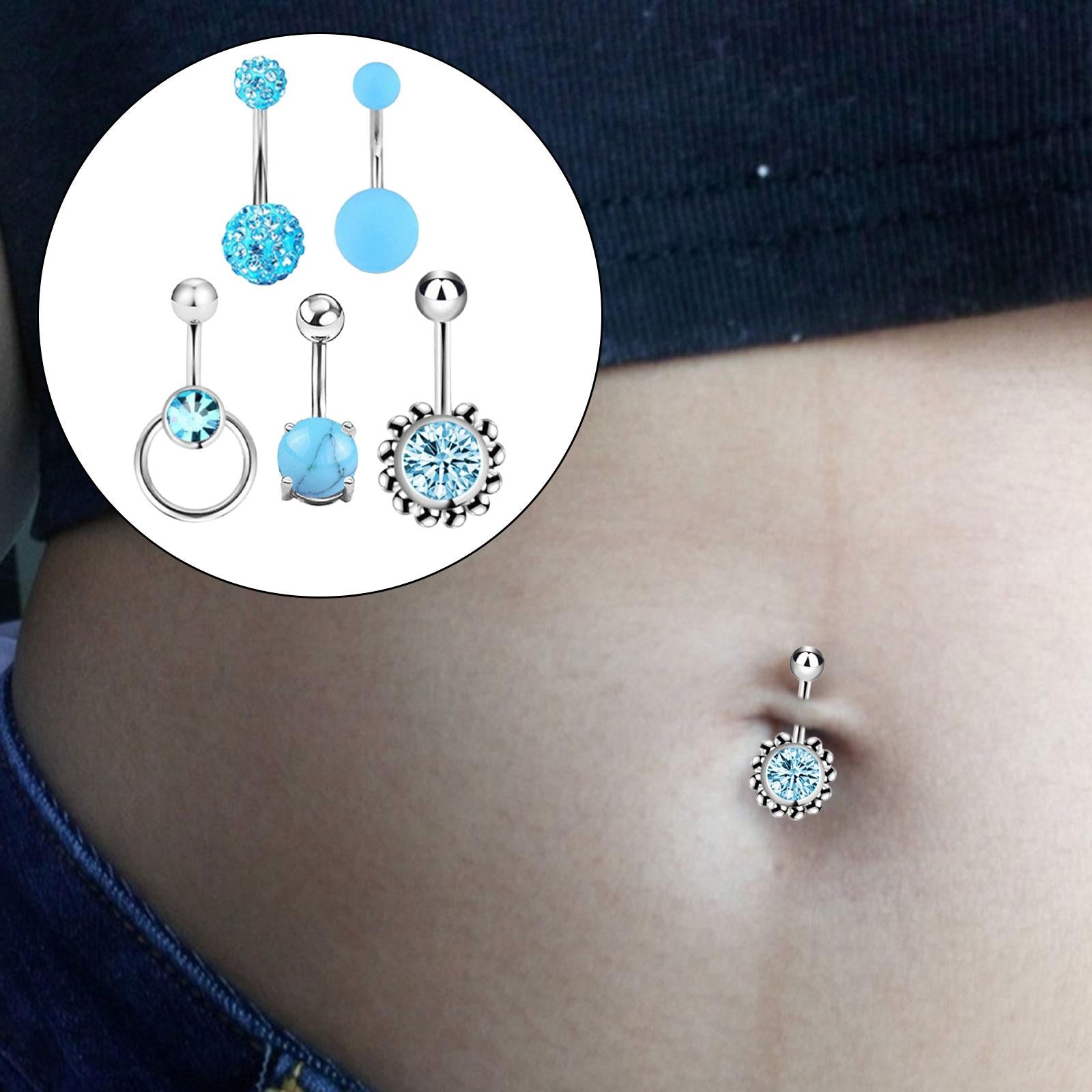 5x Belly Button Rings for Women 1.6mm Stainless Steel Belly Piercing Jewelry Blue