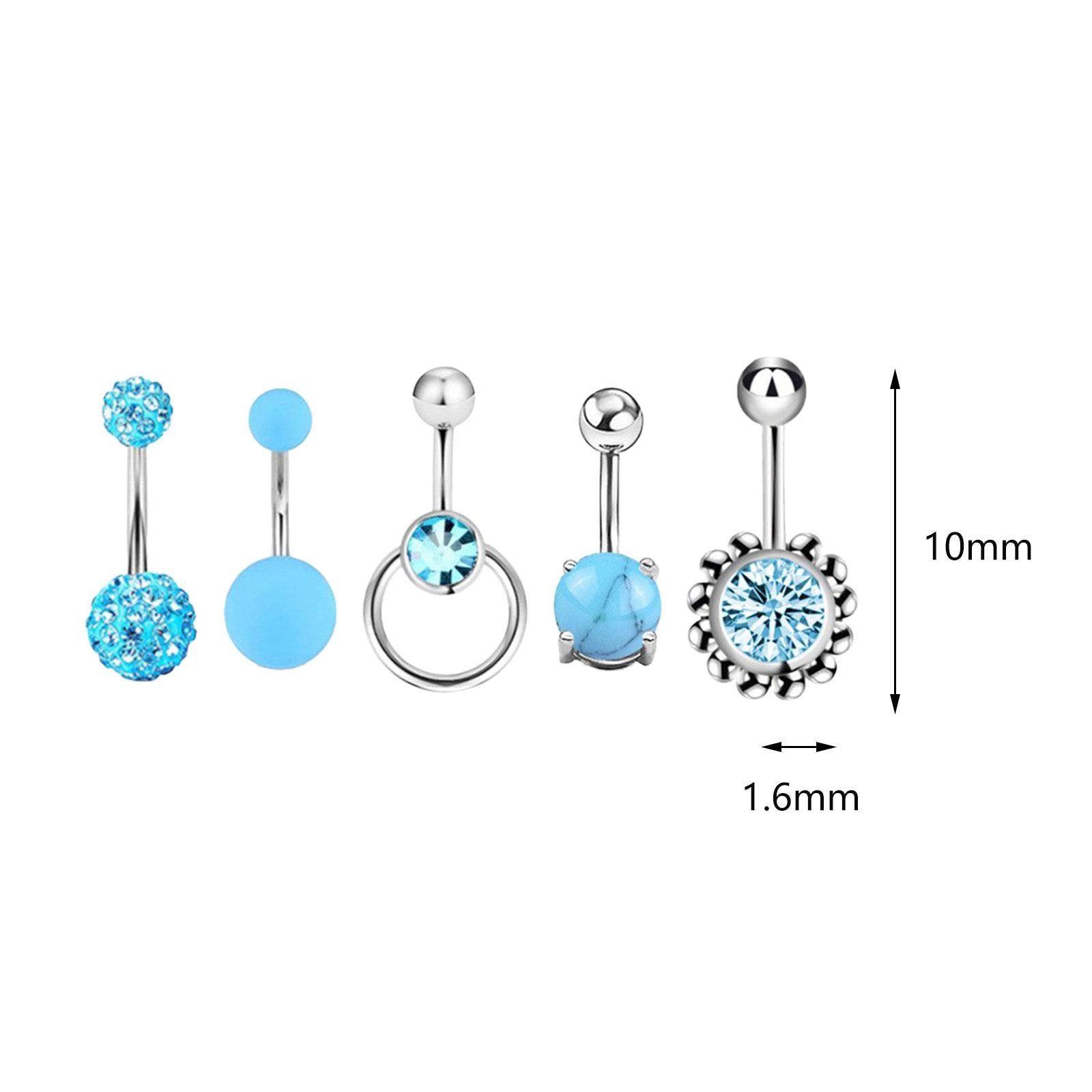 5x Belly Button Rings for Women 1.6mm Stainless Steel Belly Piercing Jewelry Blue