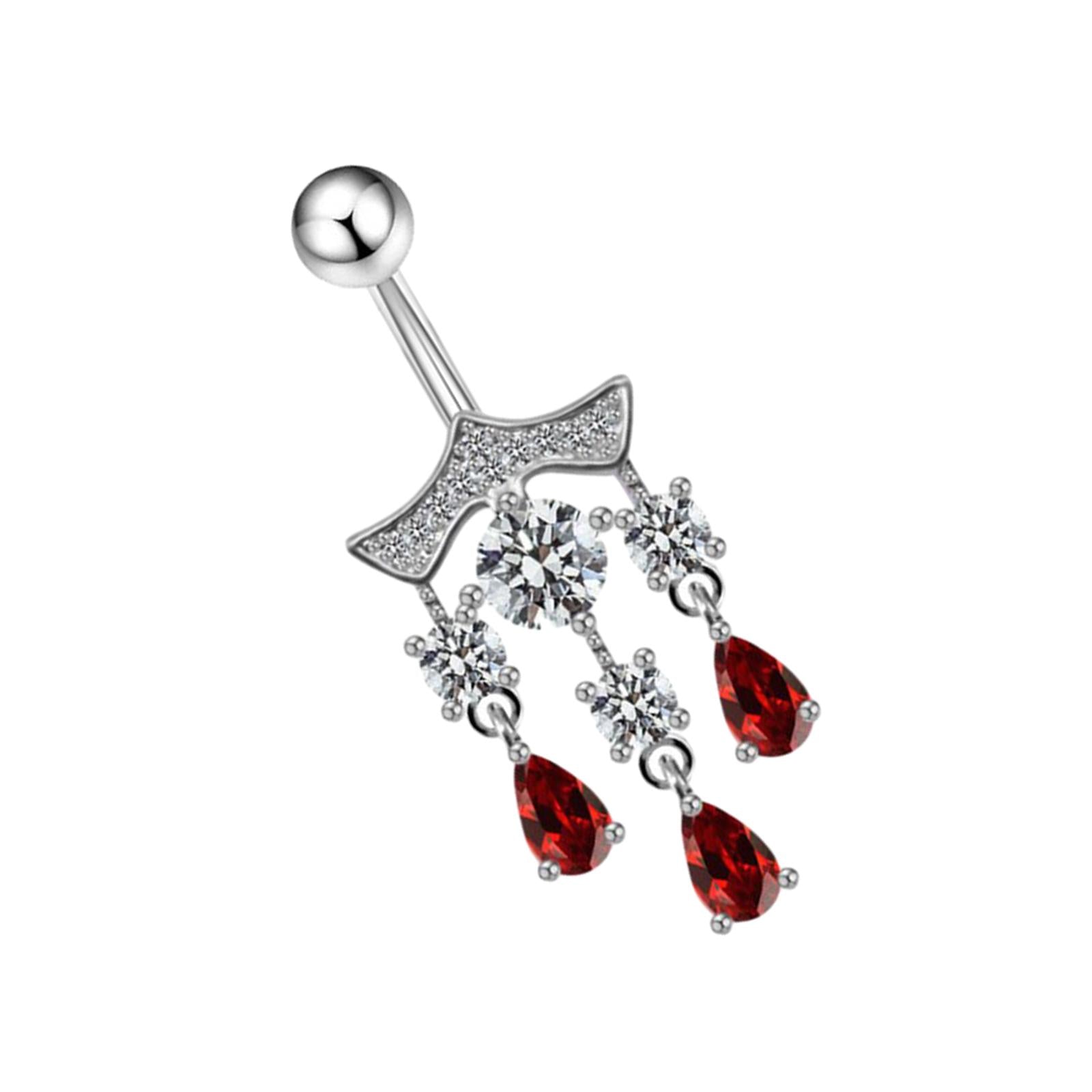 Belly Button Ring 14G Body Piercing for Birthday Anniversary Valentine's Day Silver Water Drop