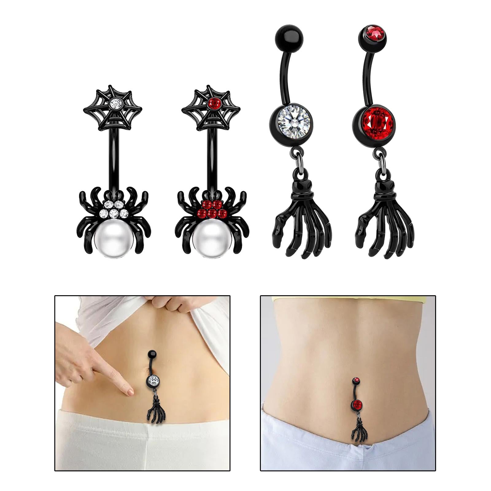 Belly Button Ring Dangle Navel Ring for Birthday Valentine's Day Anniversary Black Spider