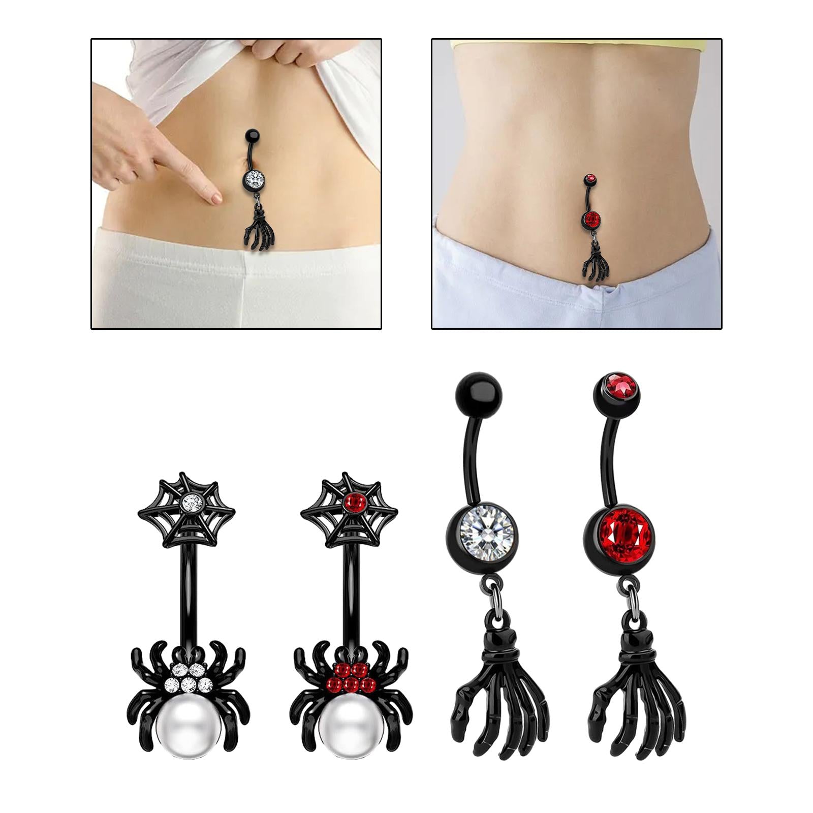 Belly Button Ring Dangle Navel Ring for Birthday Valentine's Day Anniversary Black Spider