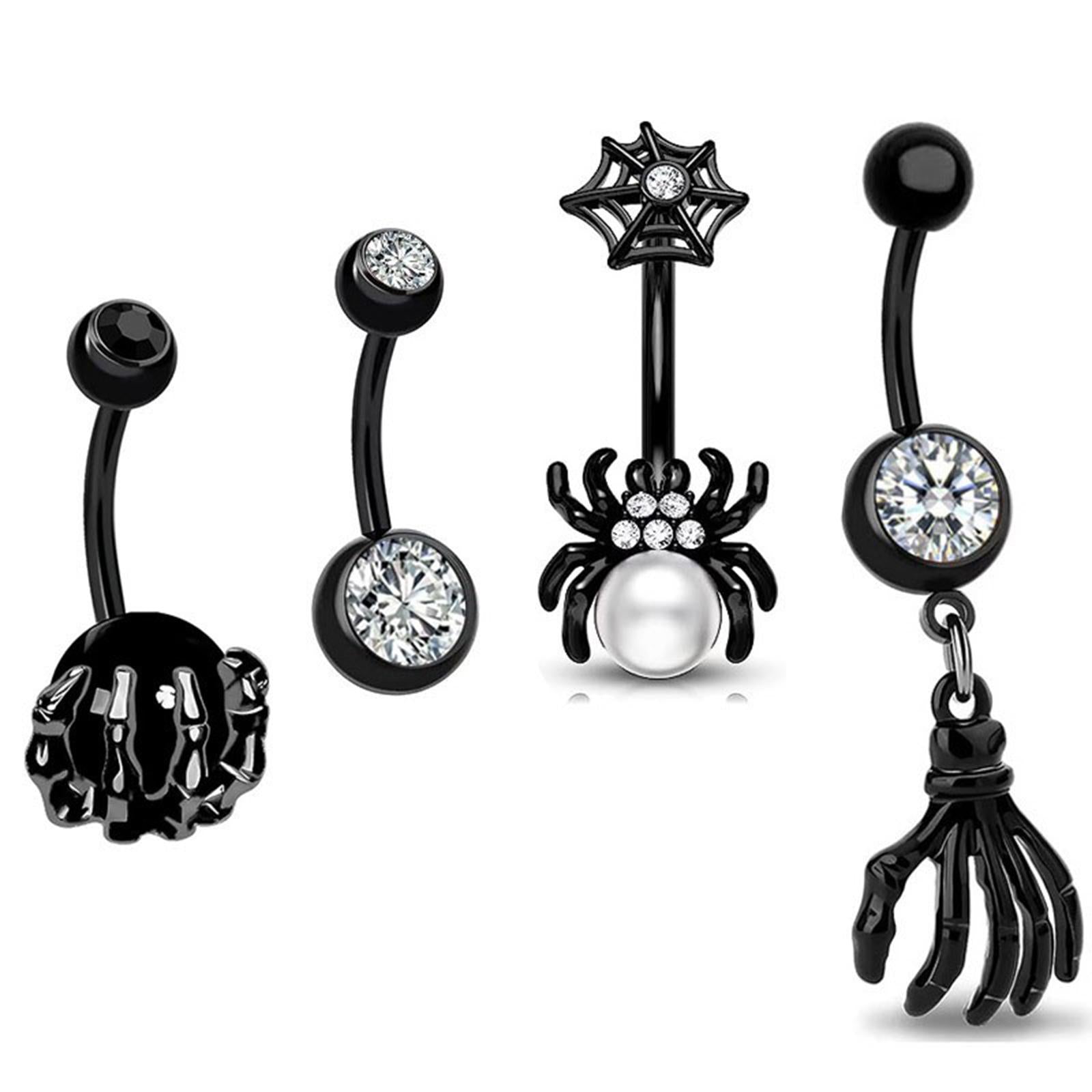 Belly Button Ring Dangle Navel Ring for Birthday Valentine's Day Anniversary Black Spider