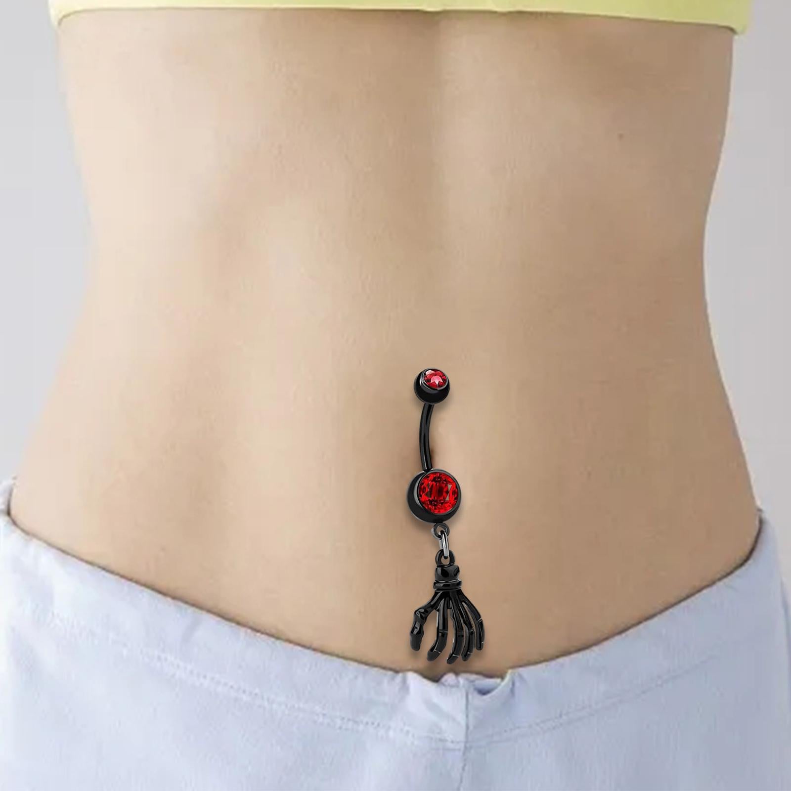 Belly Button Ring Dangle Navel Ring for Birthday Valentine's Day Anniversary Red Hand