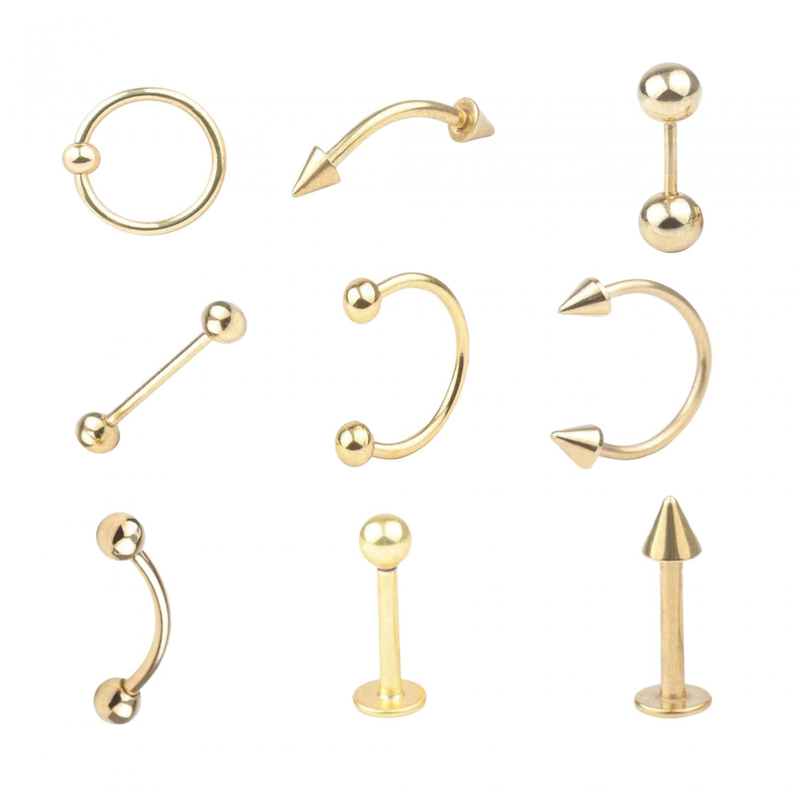 9 Pieces Belly Button Rings Stainless Steel Gifts Navel Barbell Body Jewelry Gold