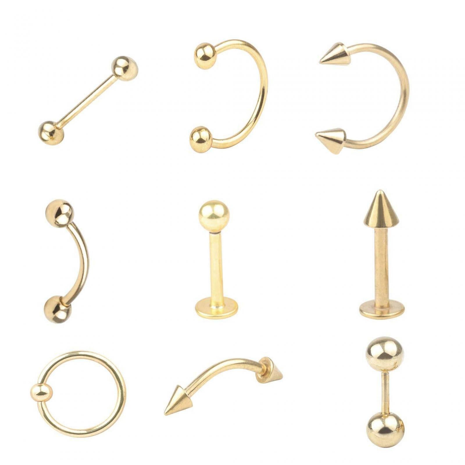 9 Pieces Belly Button Rings Stainless Steel Gifts Navel Barbell Body Jewelry Gold