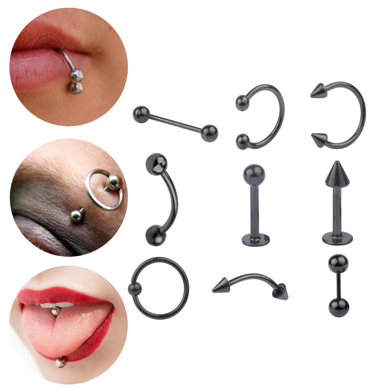 9 Pieces Belly Button Rings Stainless Steel Gifts Navel Barbell Body Jewelry Black