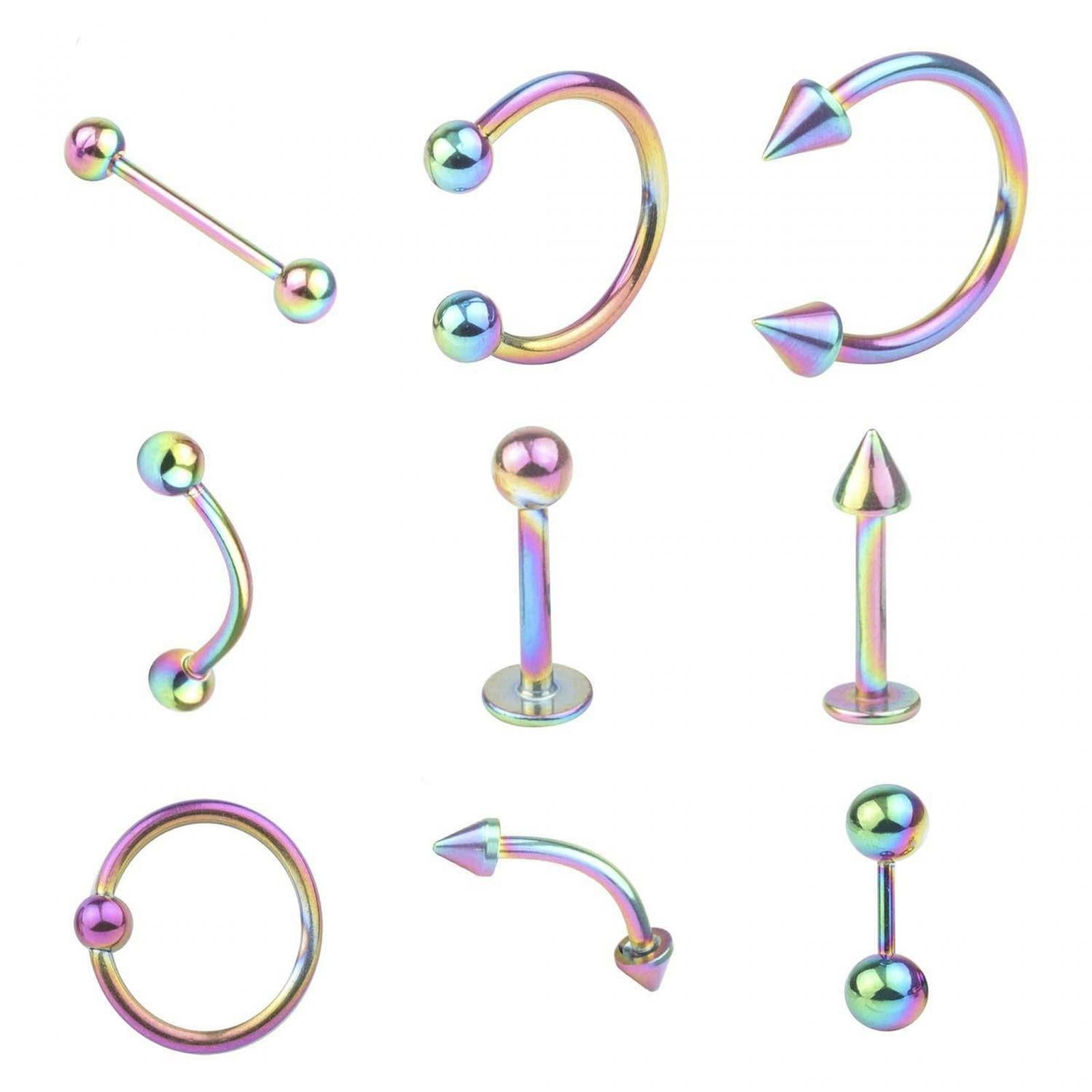 9 Pieces Belly Button Rings Stainless Steel Gifts Navel Barbell Body Jewelry Colorful