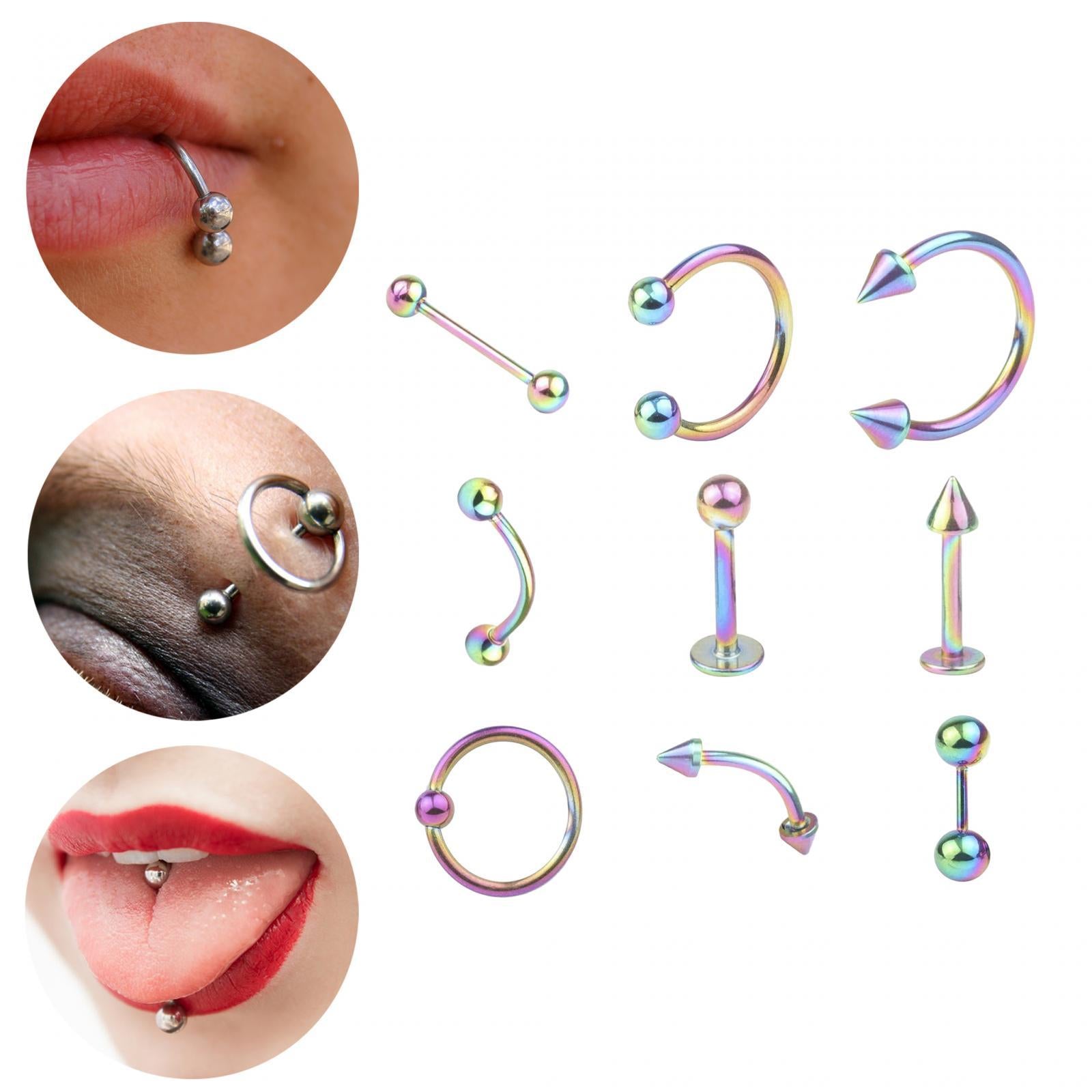9 Pieces Belly Button Rings Stainless Steel Gifts Navel Barbell Body Jewelry Colorful
