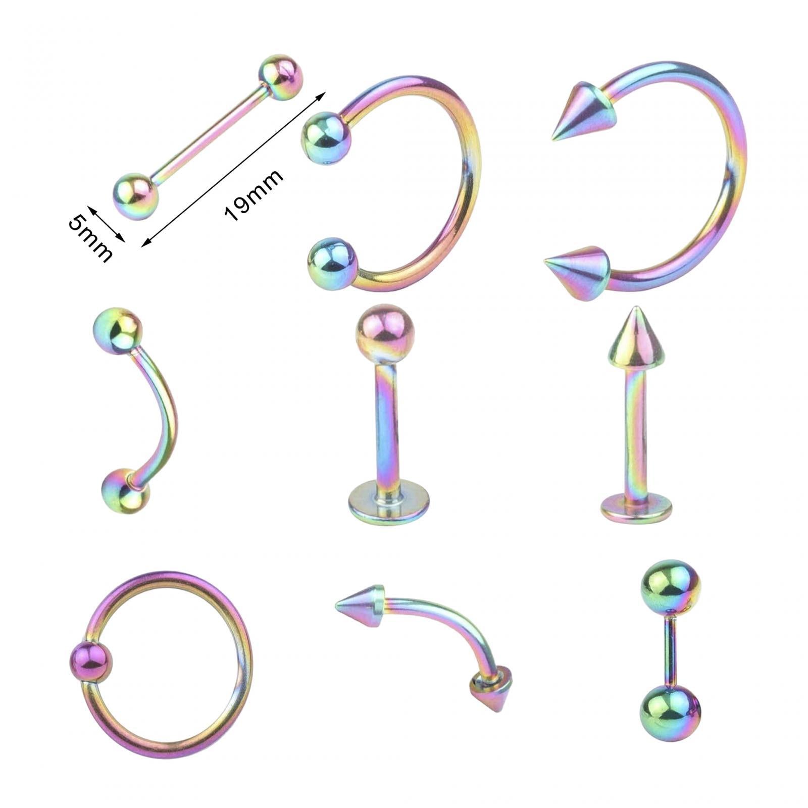 9 Pieces Belly Button Rings Stainless Steel Gifts Navel Barbell Body Jewelry Colorful