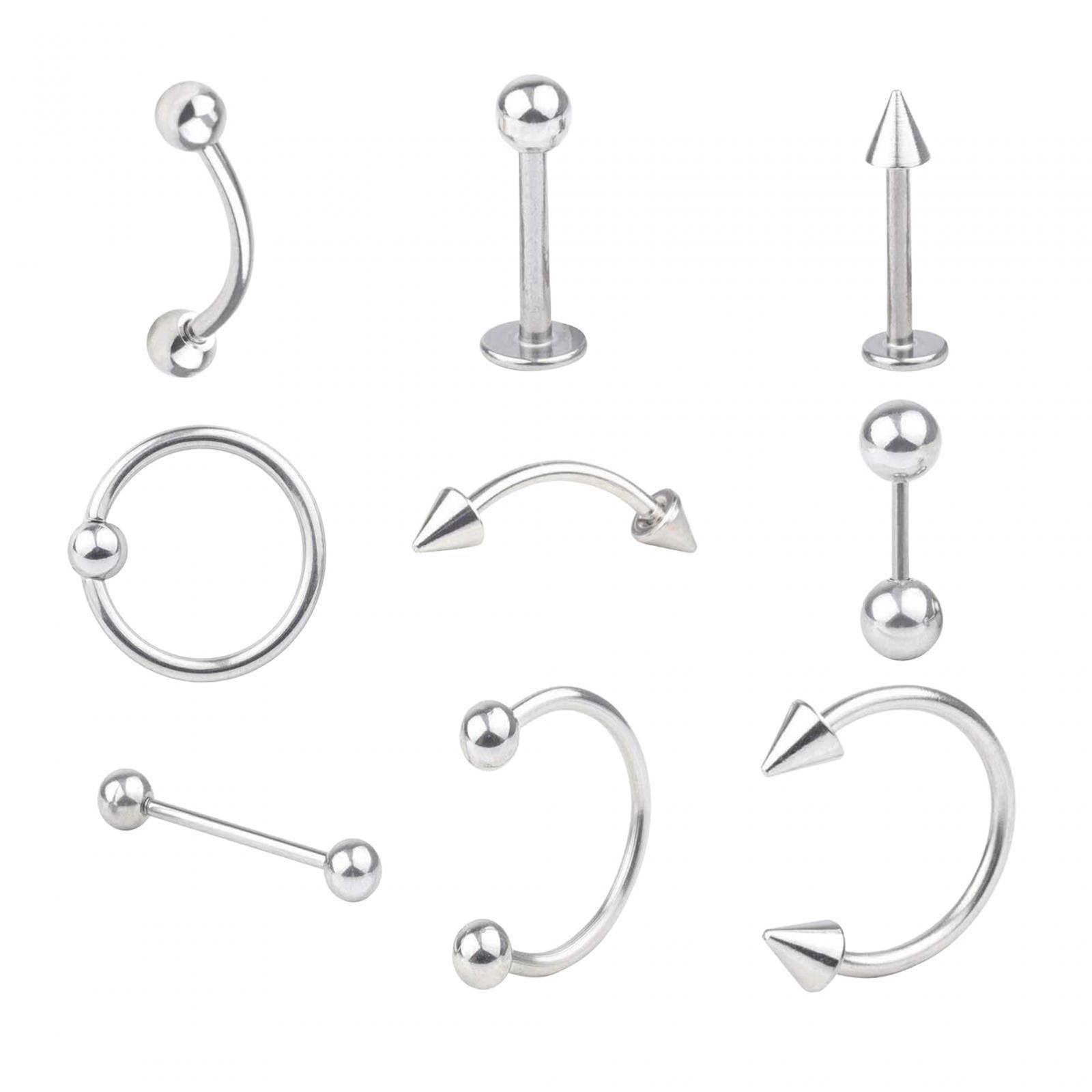 9 Pieces Belly Button Rings Stainless Steel Gifts Navel Barbell Body Jewelry Silver