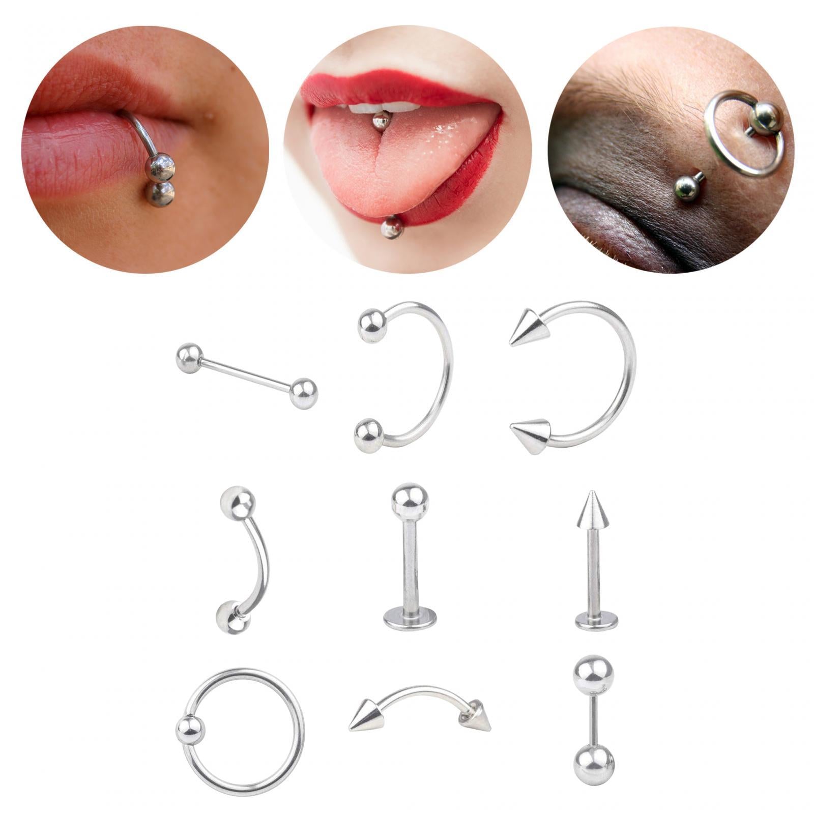 9 Pieces Belly Button Rings Stainless Steel Gifts Navel Barbell Body Jewelry Silver