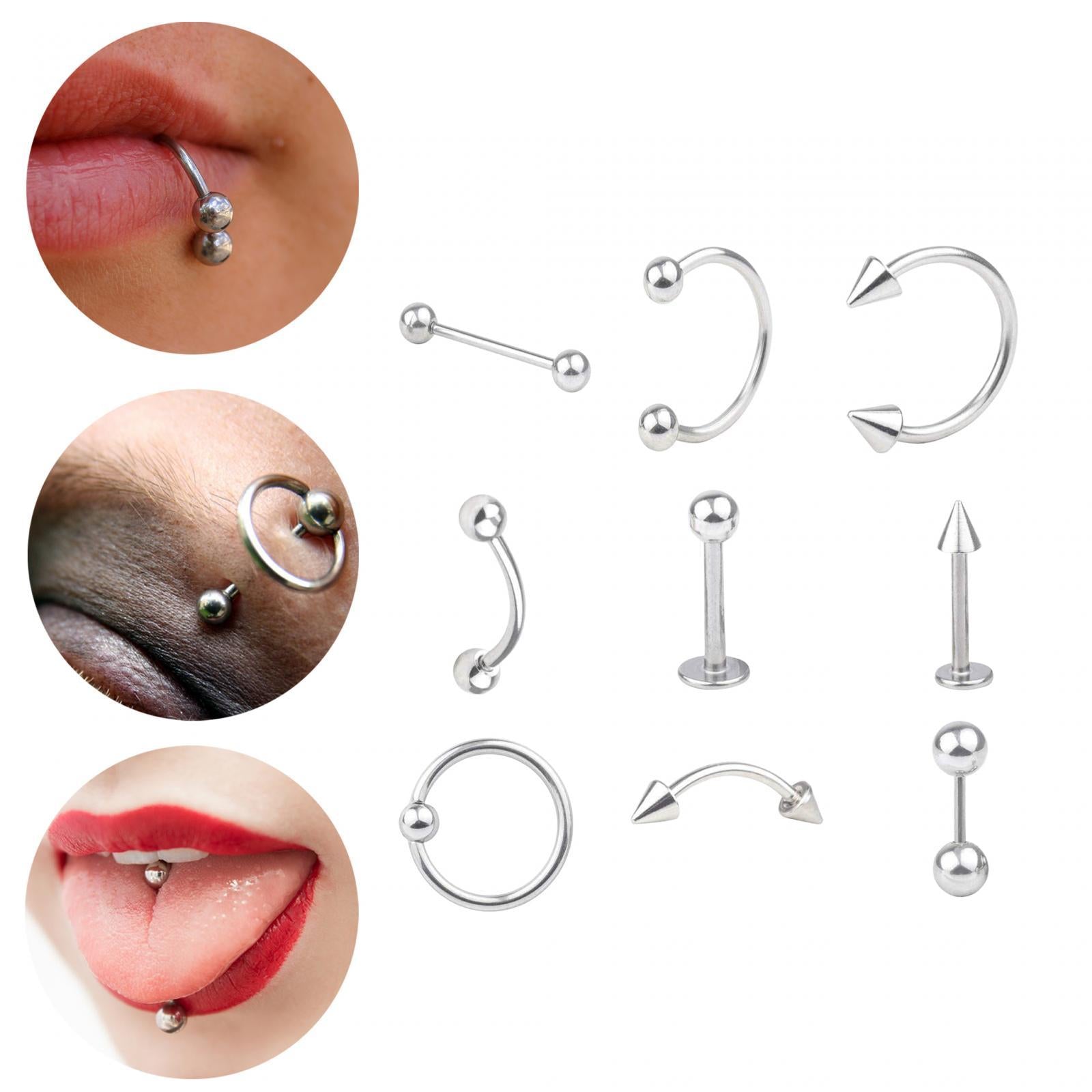 9 Pieces Belly Button Rings Stainless Steel Gifts Navel Barbell Body Jewelry Silver